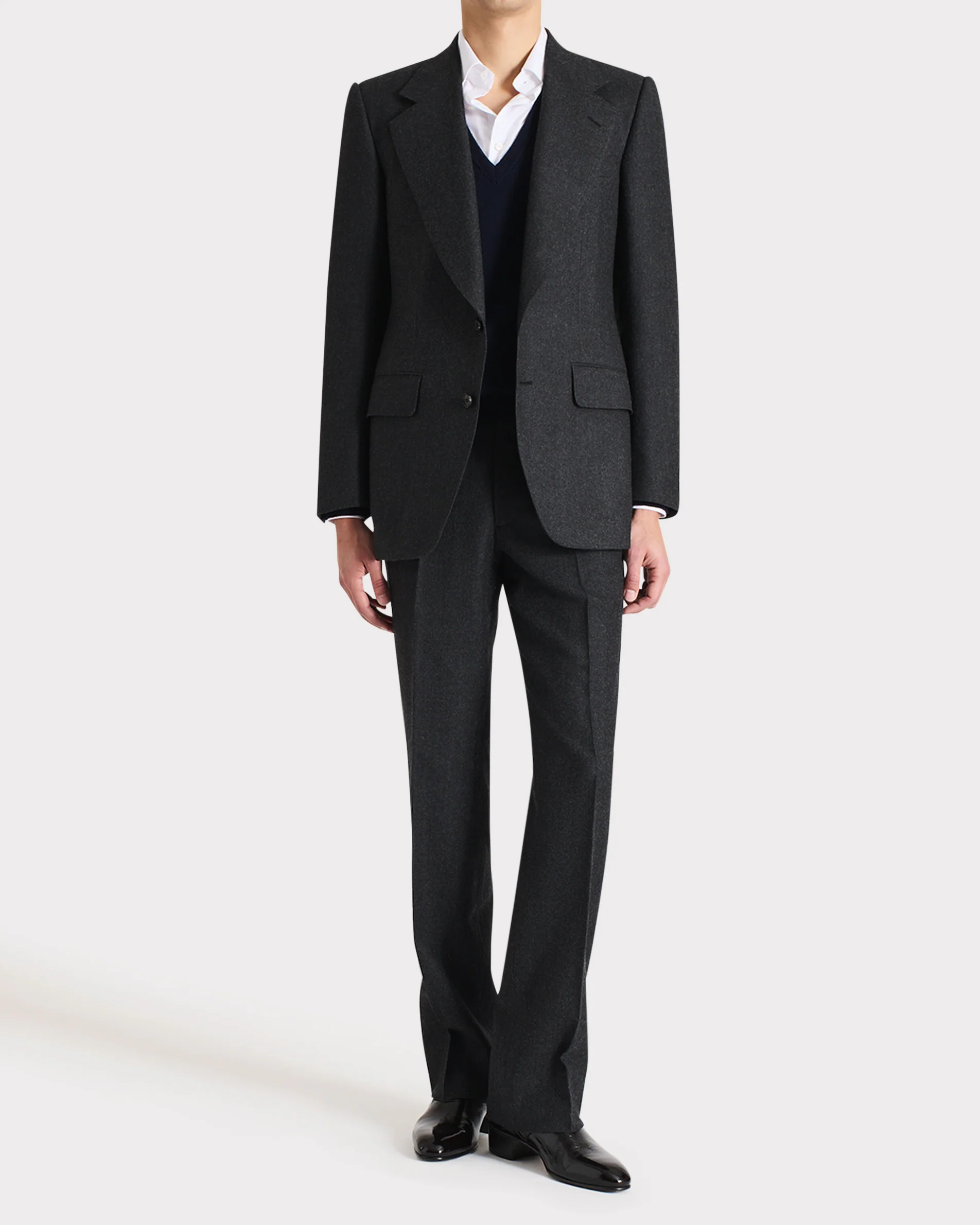 COSTUME DROIT EN FLANELLE DE LAINE - ANTHRACITE - Image 5