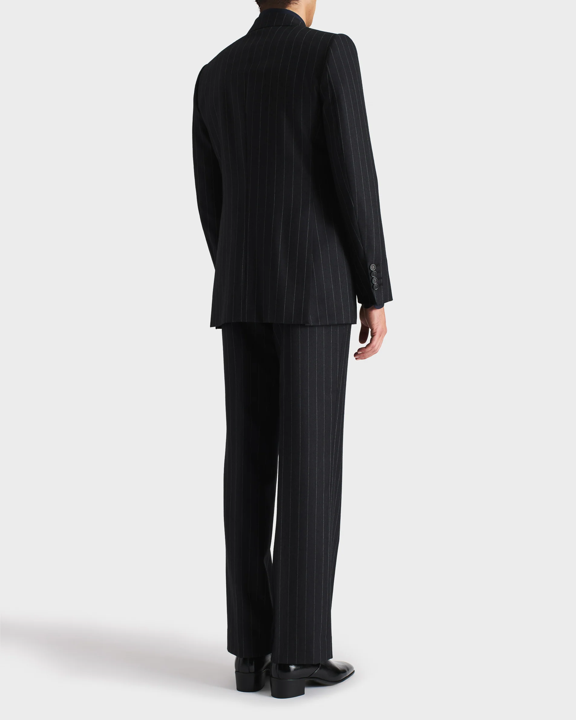 COSTUME DROIT EN SERGÉ DE LAINE PEIGNÉE - ANTHRACITE À RAYURES GRISES - Image 3