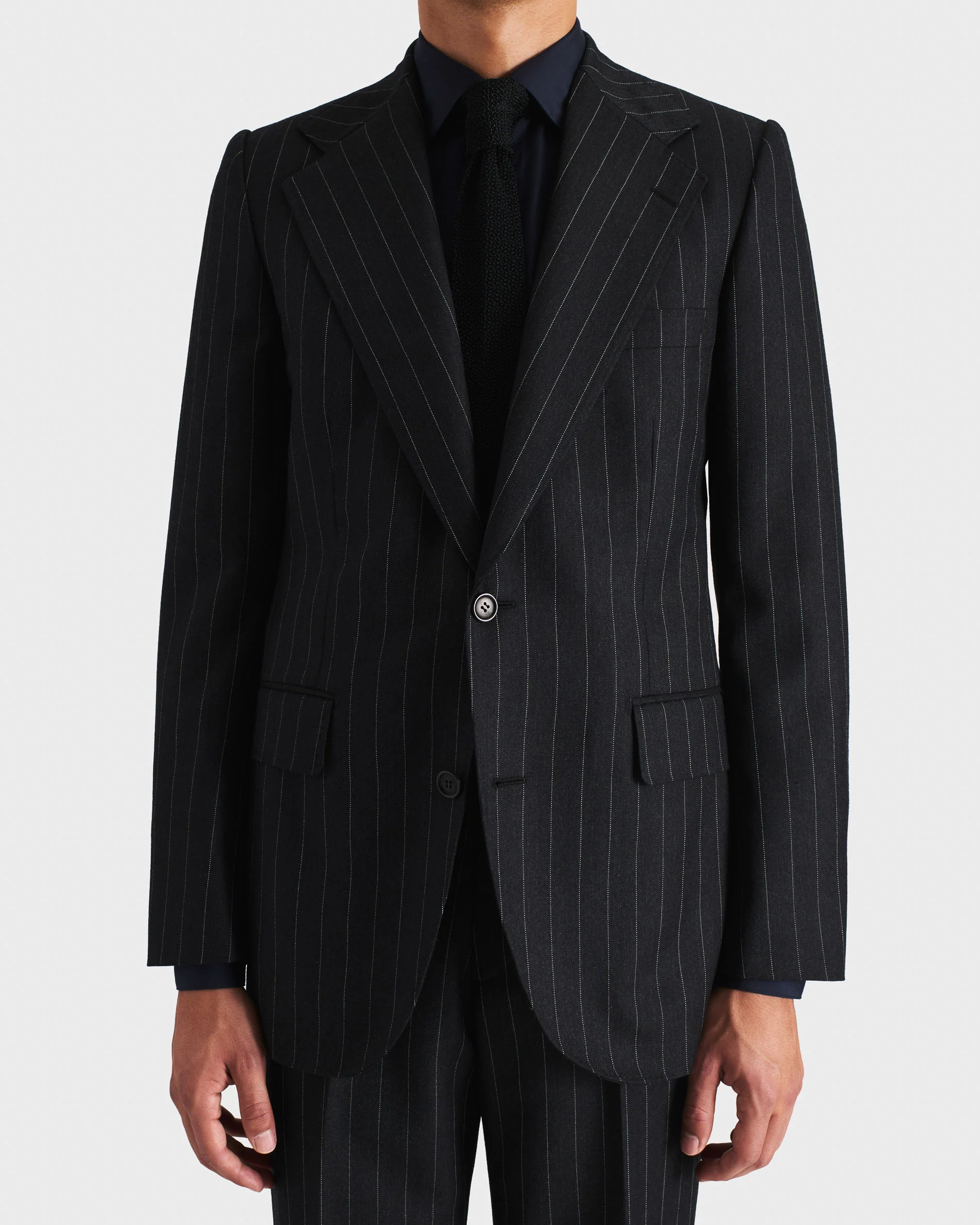 COSTUME DROIT EN SERGÉ DE LAINE PEIGNÉE - ANTHRACITE À RAYURES GRISES - Image 4