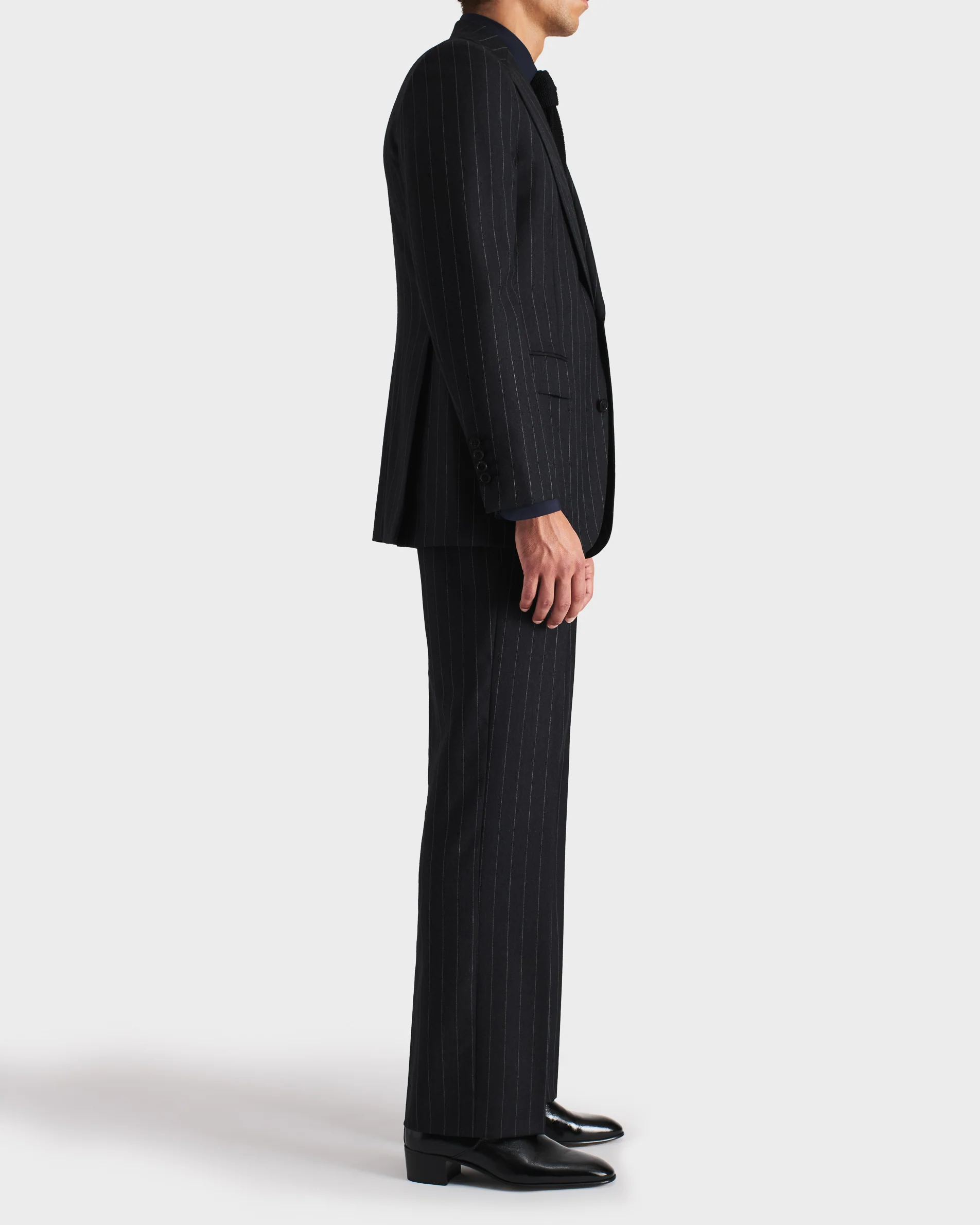 COSTUME DROIT EN SERGÉ DE LAINE PEIGNÉE - ANTHRACITE À RAYURES GRISES - Image 5
