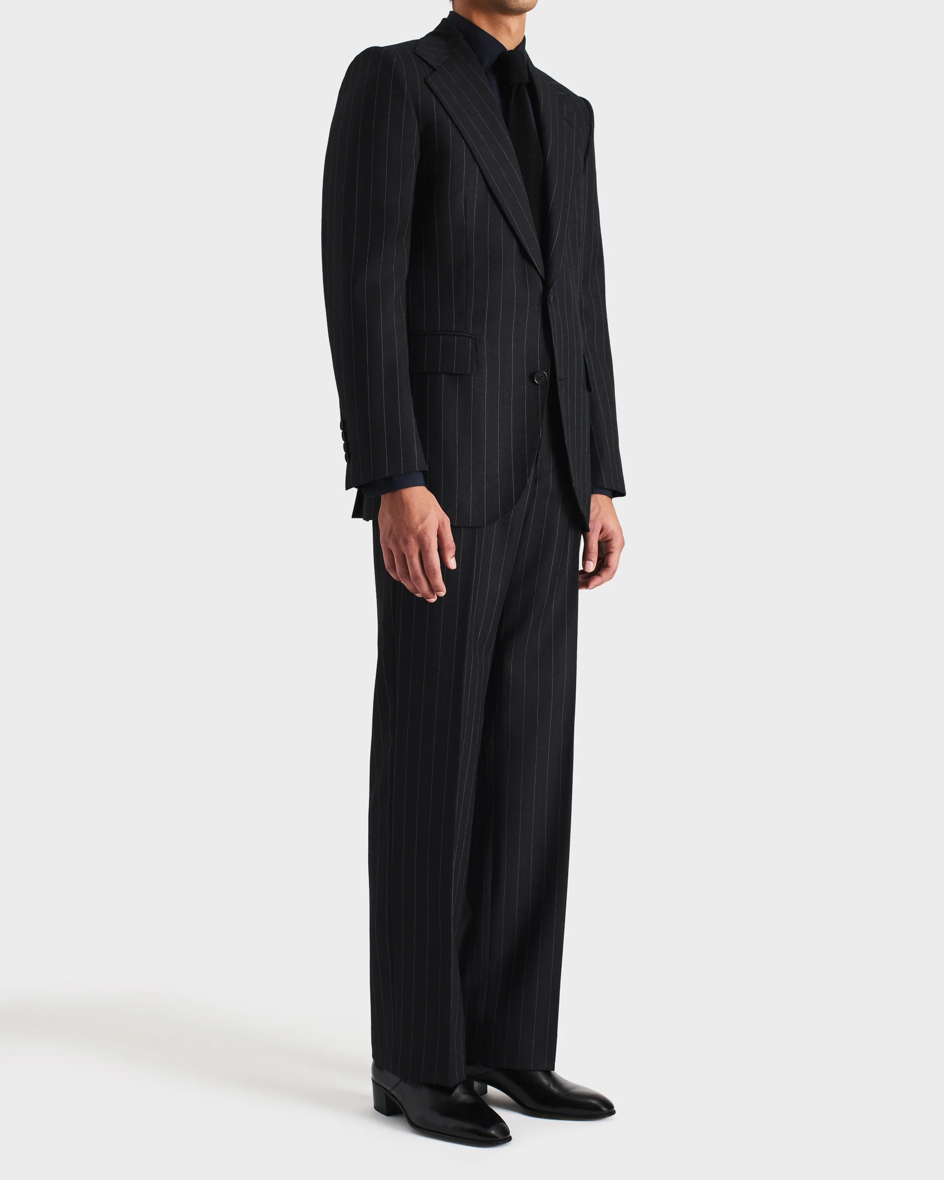 COSTUME DROIT EN SERGÉ DE LAINE PEIGNÉE - ANTHRACITE À RAYURES GRISES - Image 6