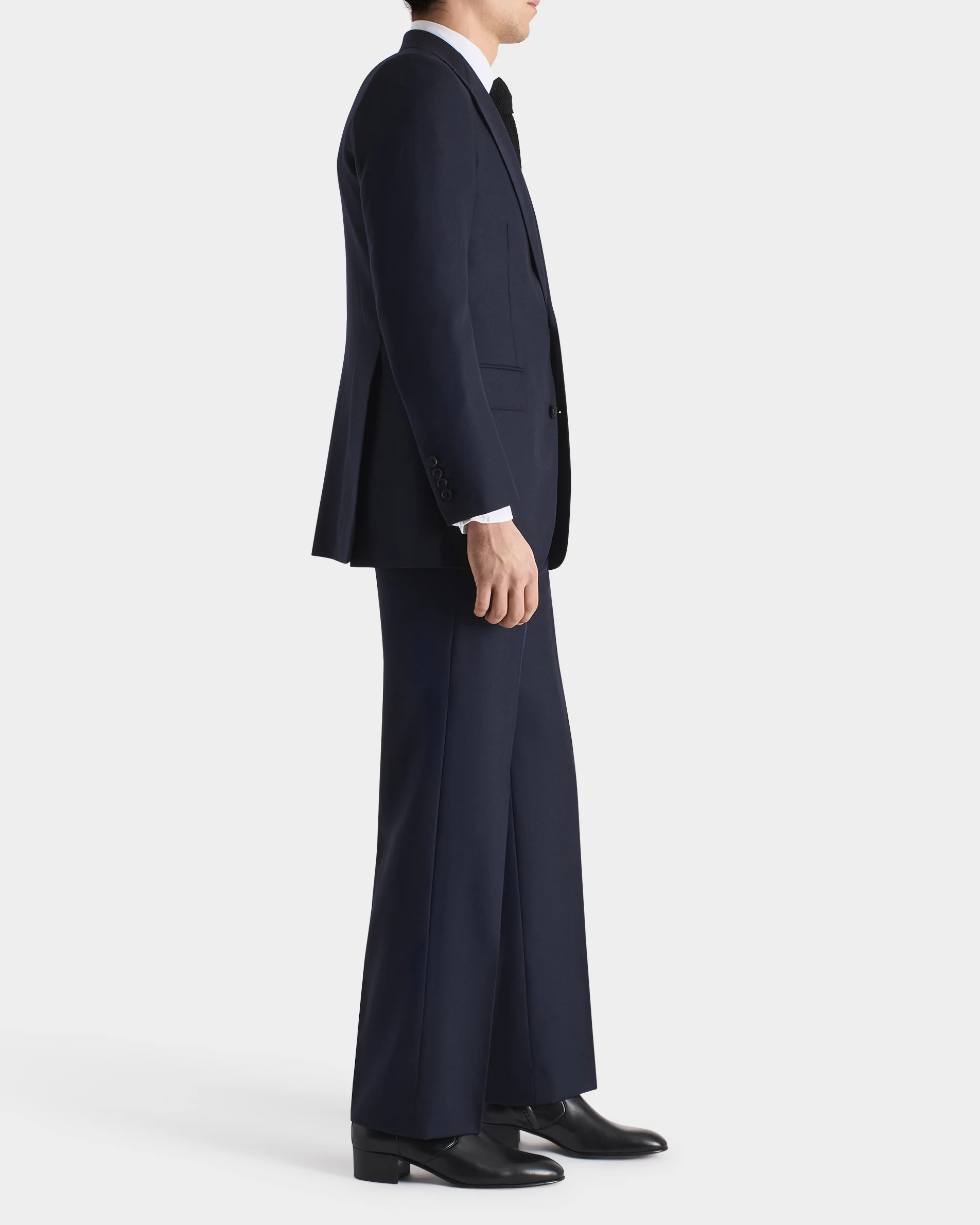 COSTUME DROIT EN HOPSACK DE LAINE - BLEU NUIT - Image 3
