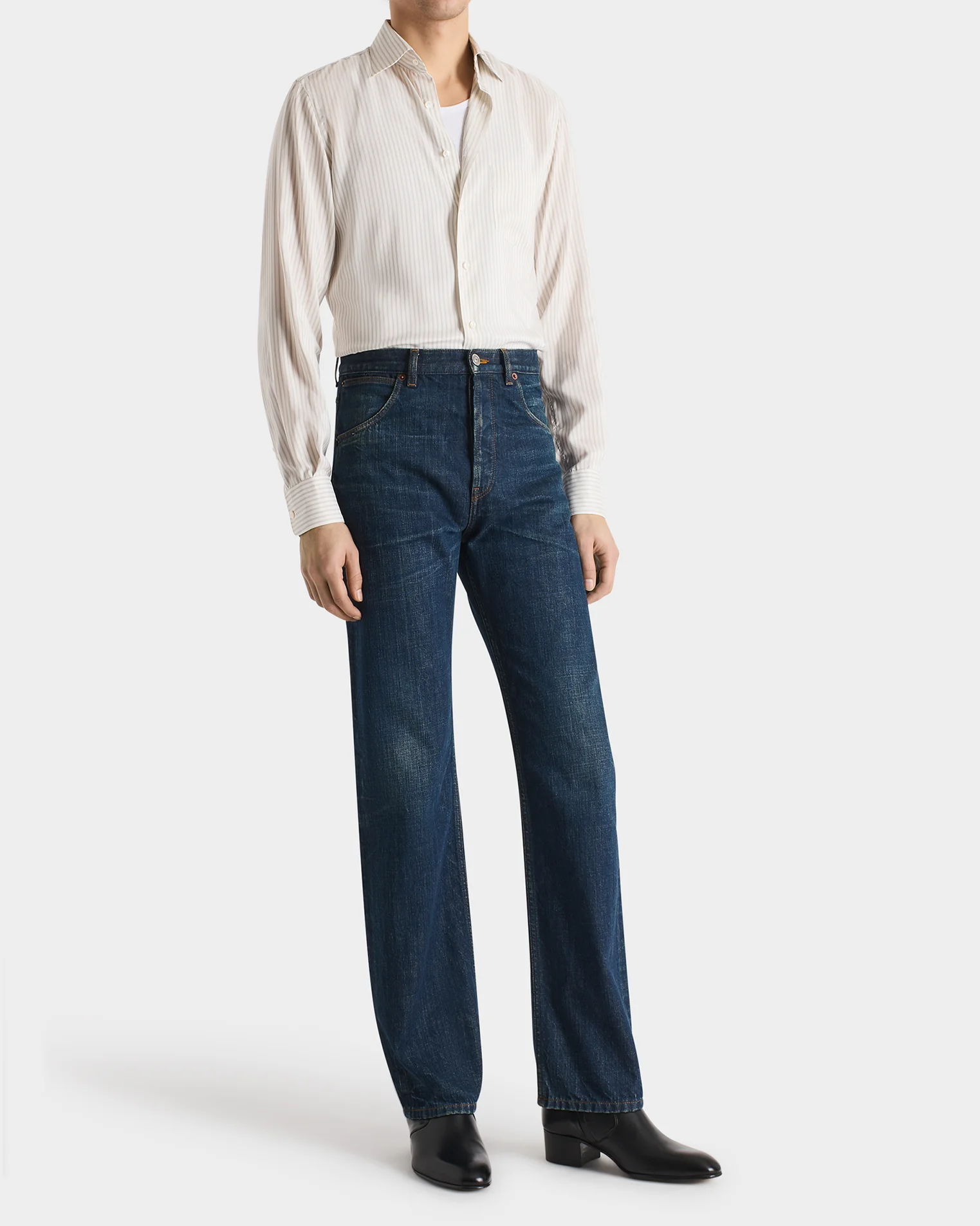 JEAN DROIT EN DENIM DE COTON - INDIGO DÉLAVÉ - Image 4