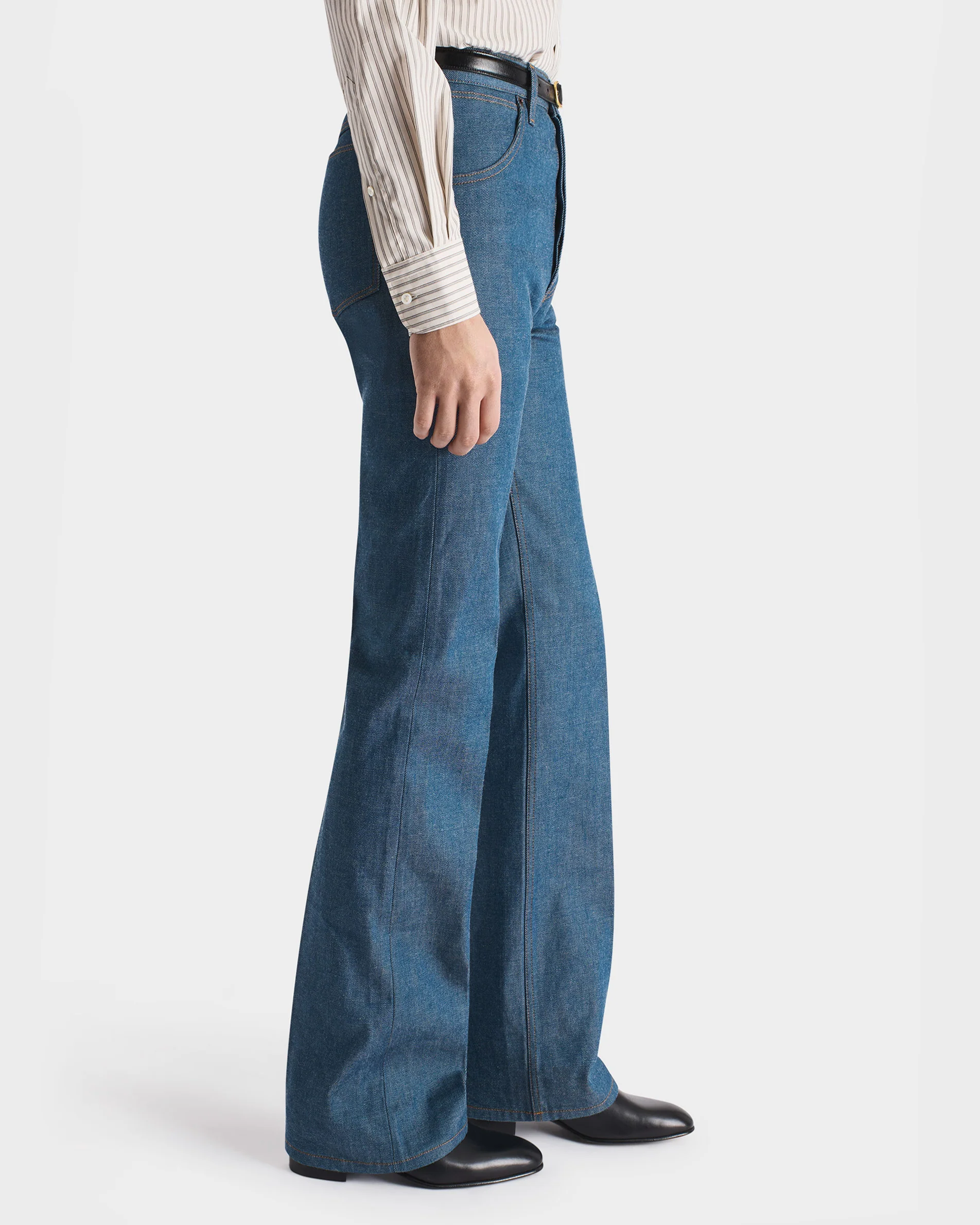 JEAN ÉVASÉ EN DENIM DE COTON - INDIGO GREENCAST - Image 3