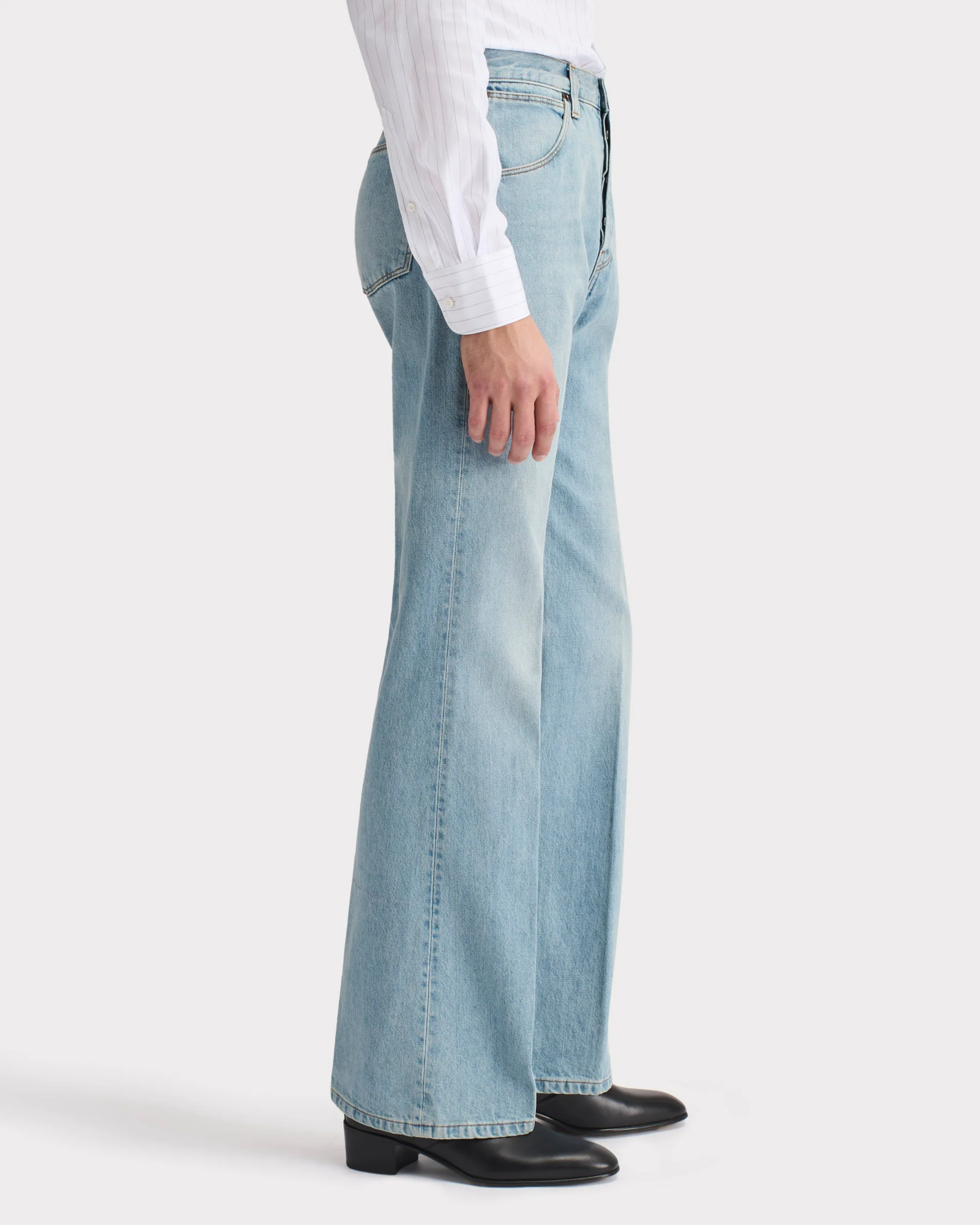 JEAN ÉVASÉ EN DENIM DE COTON - BLEU DÉLAVÉ - Image 3