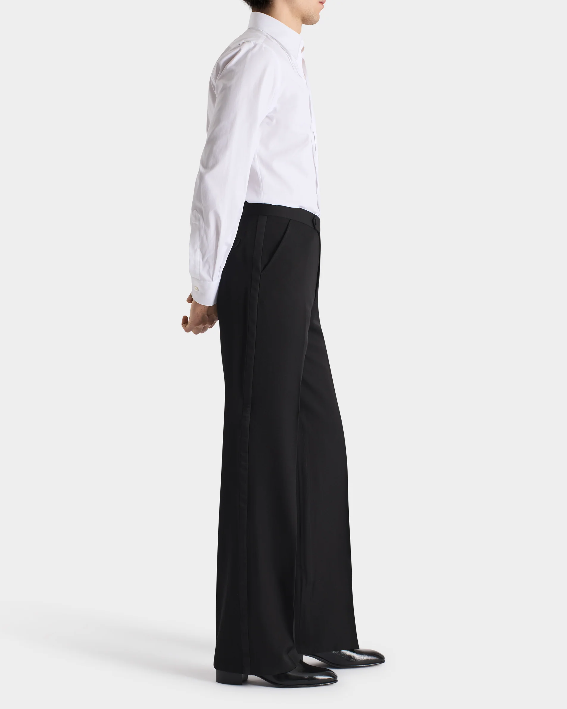 PANTALON DE SMOKING LARGE EN LAINE VIERGE ET VISCOSE - NOIR - Image 3