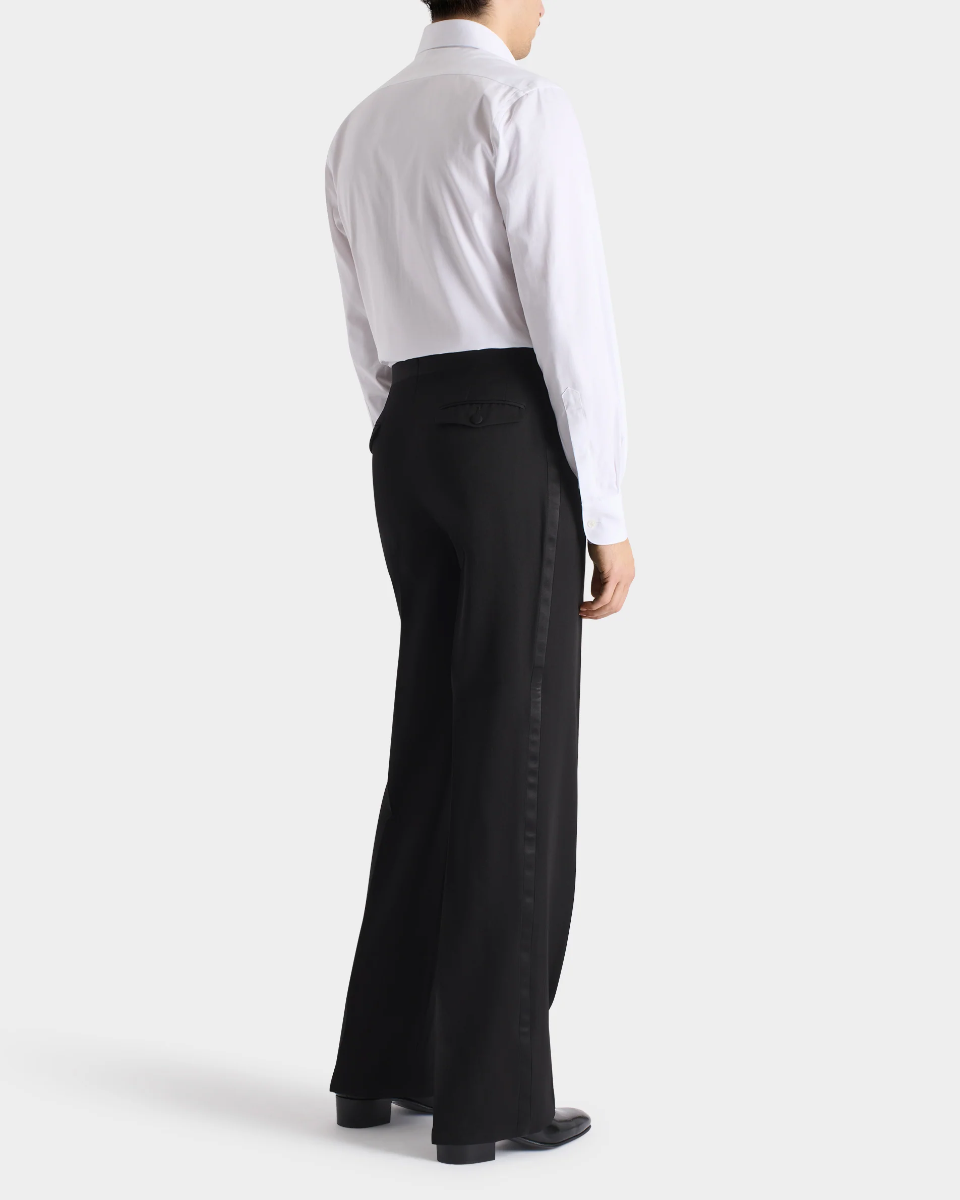 PANTALON DE SMOKING LARGE EN LAINE VIERGE ET VISCOSE - NOIR - Image 6