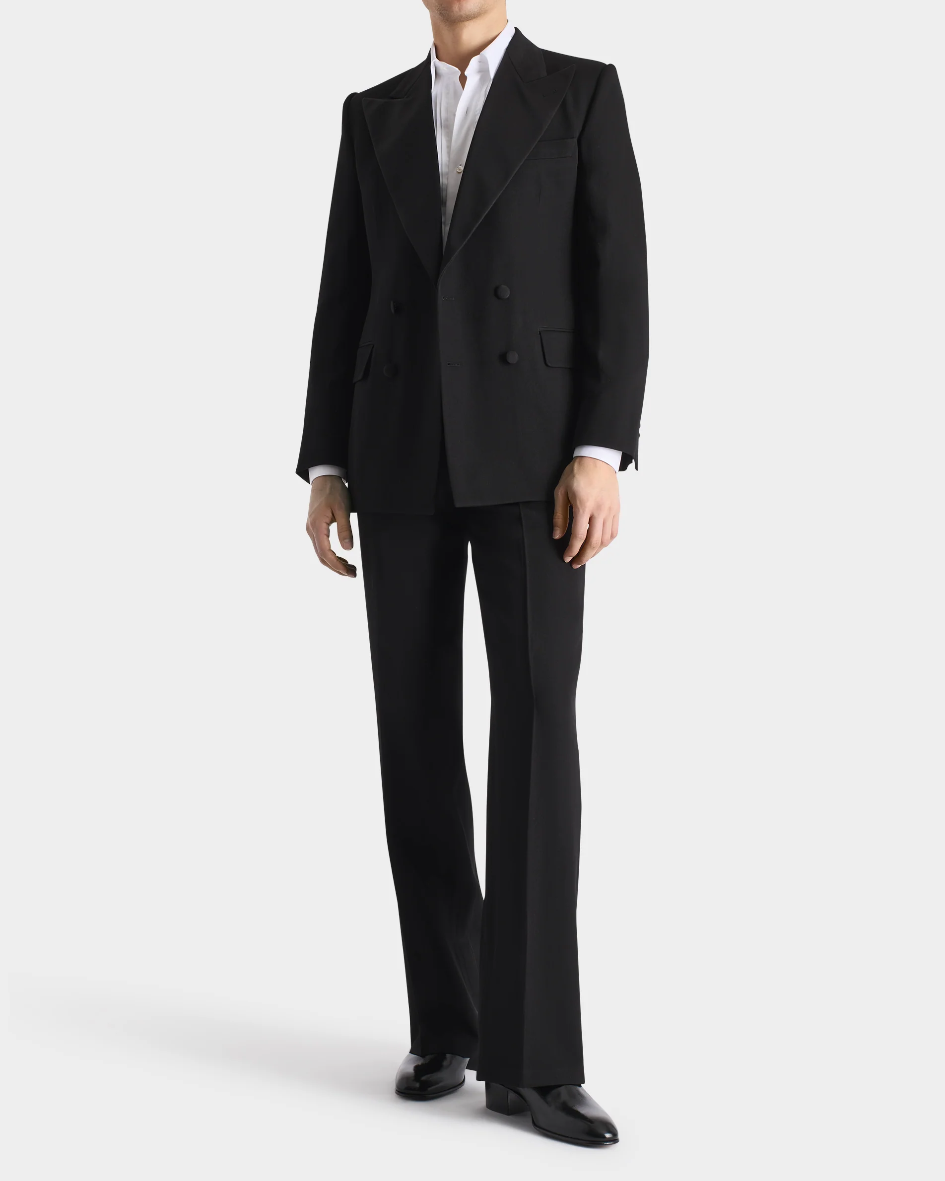 PANTALON DE SMOKING LARGE EN LAINE VIERGE ET VISCOSE - NOIR - Image 7