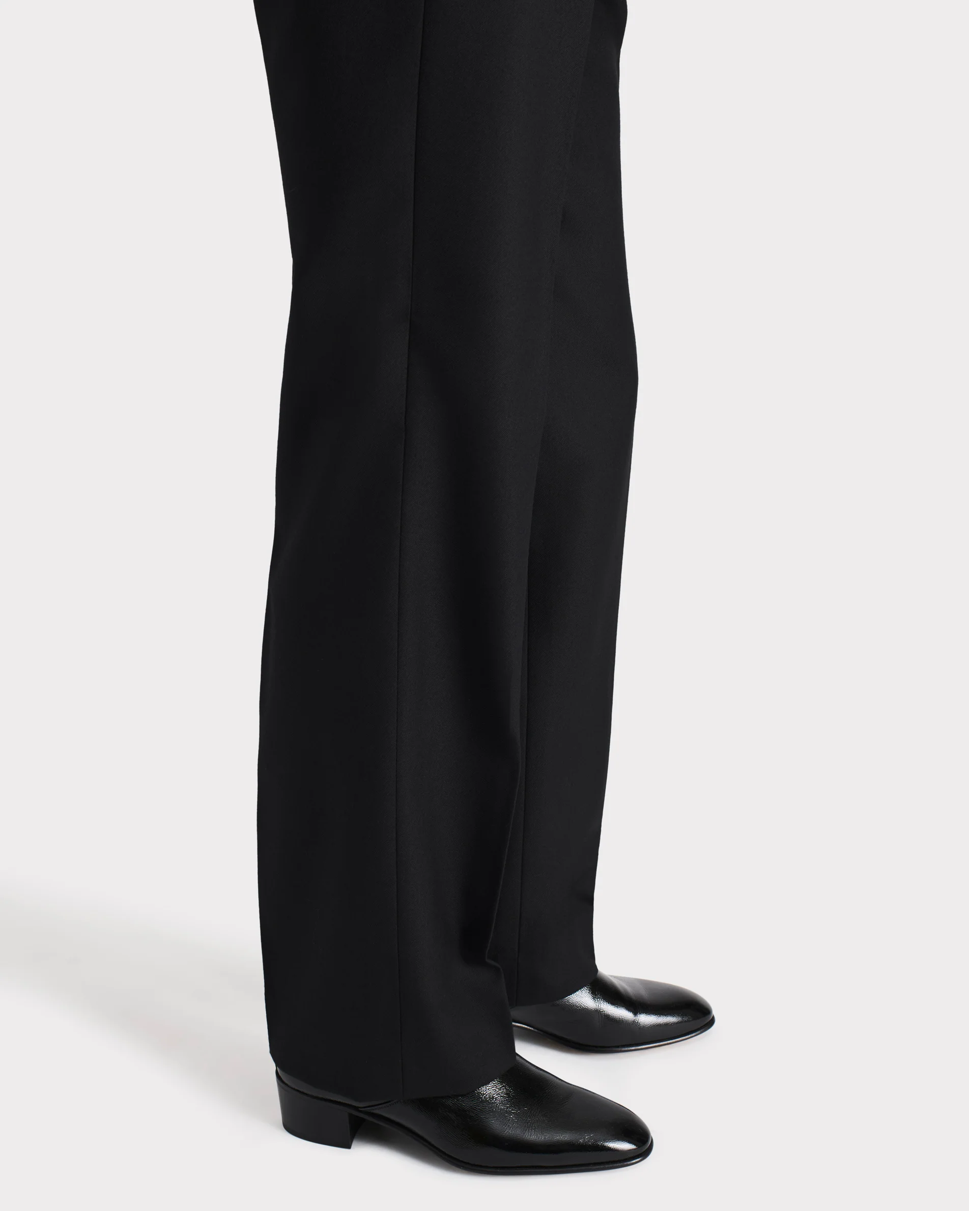 PANTALON DROIT EN SERGĂ DE LAINE PEIGNĂE - NOIR - Image 2