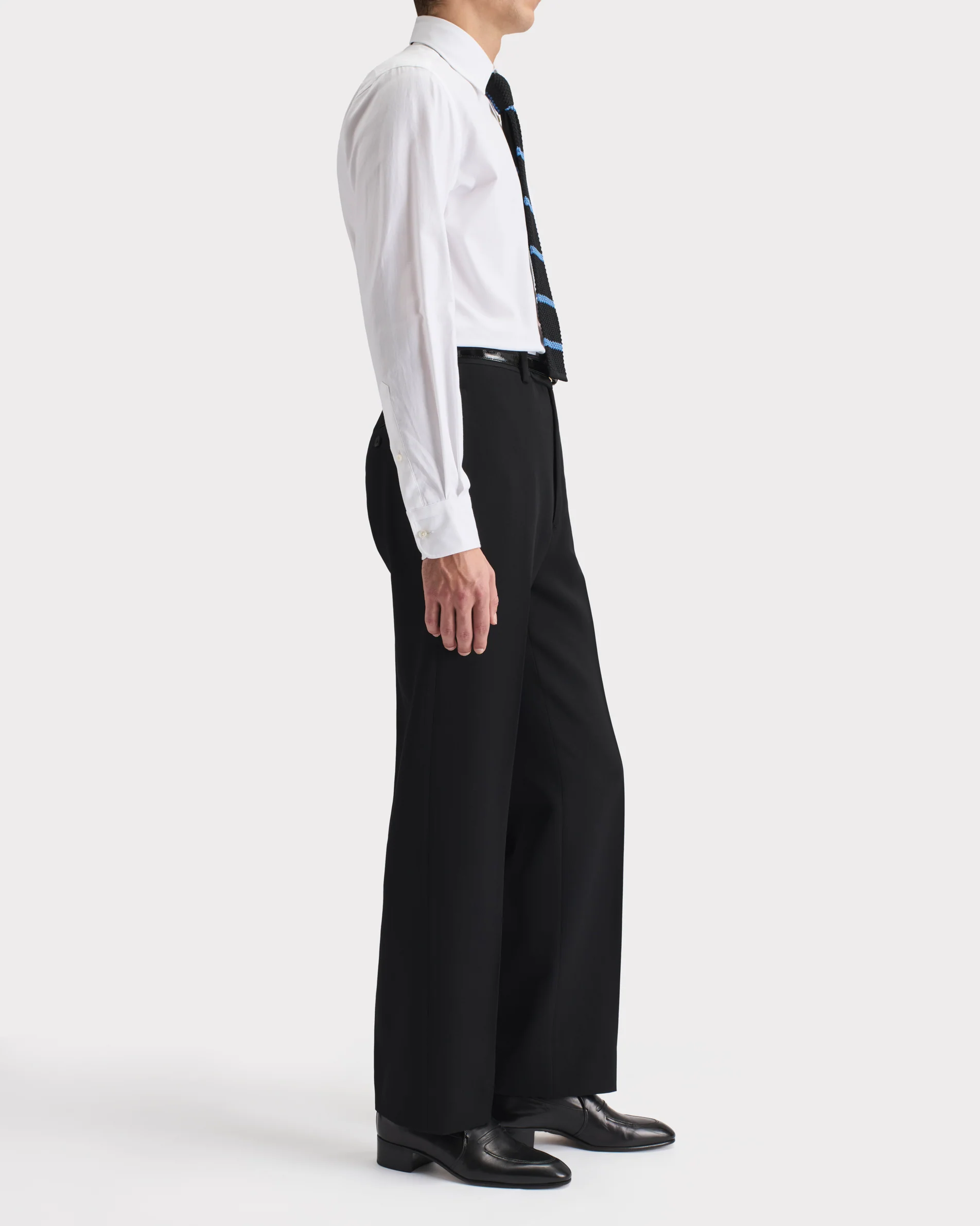PANTALON DROIT TAILLE HAUTE EN DOESKIN DE LAINE - NOIR - Image 3