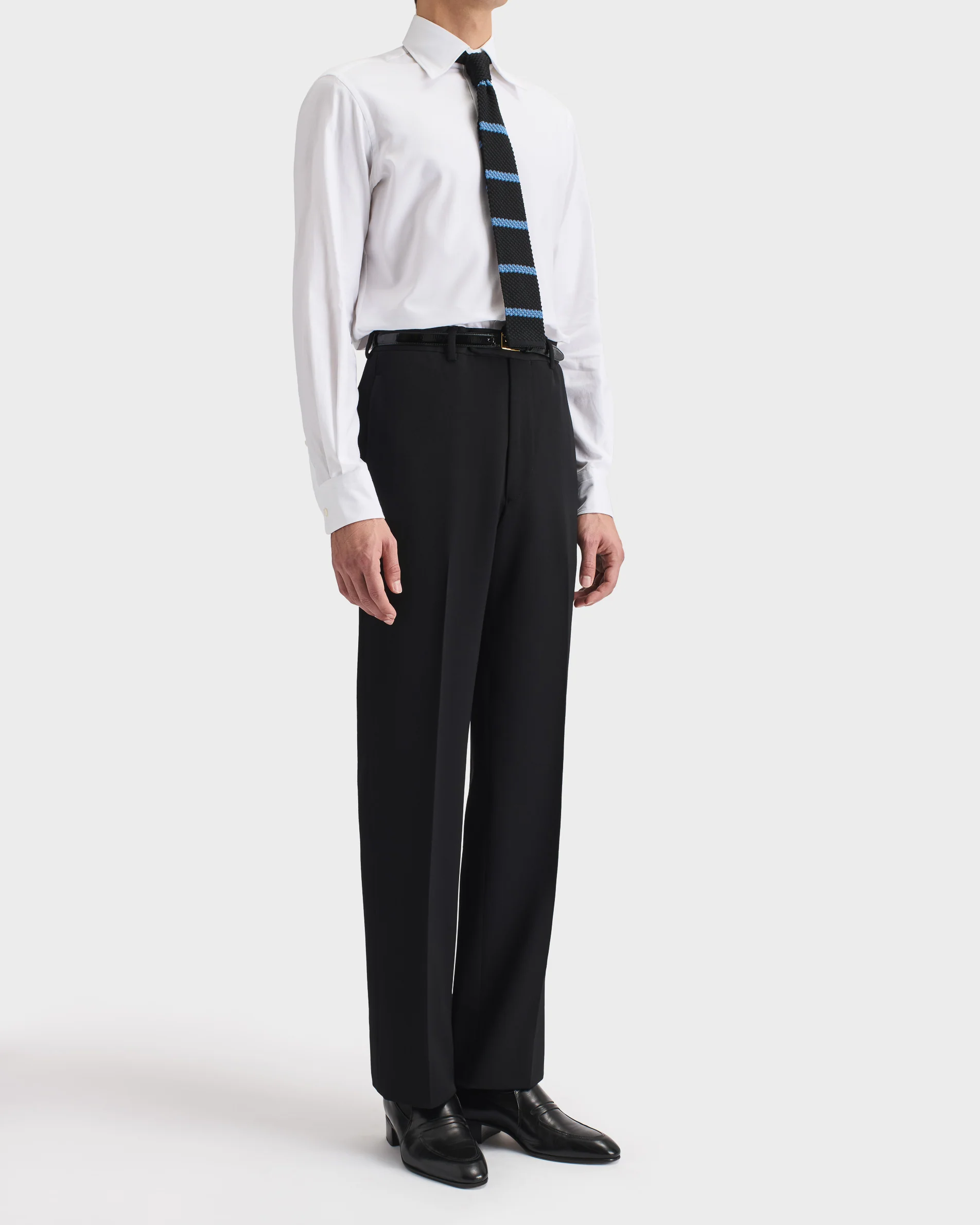 PANTALON DROIT TAILLE HAUTE EN DOESKIN DE LAINE - NOIR - Image 4
