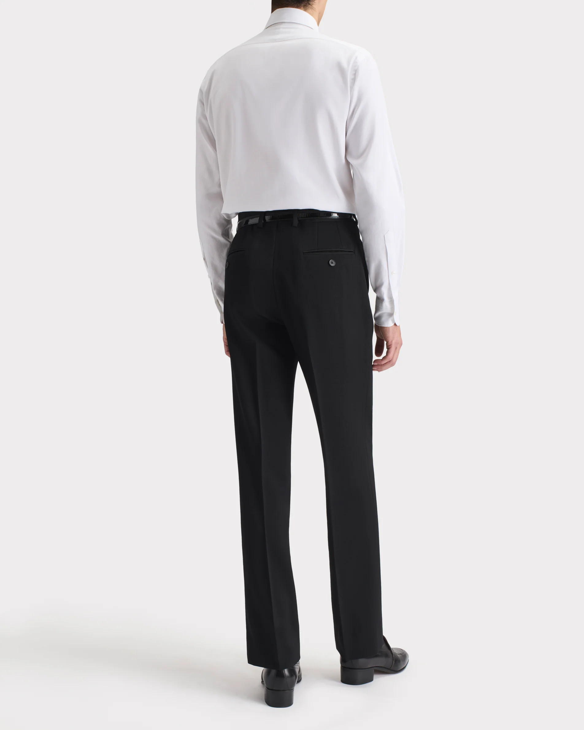 PANTALON DROIT TAILLE HAUTE EN DOESKIN DE LAINE - NOIR - Image 5