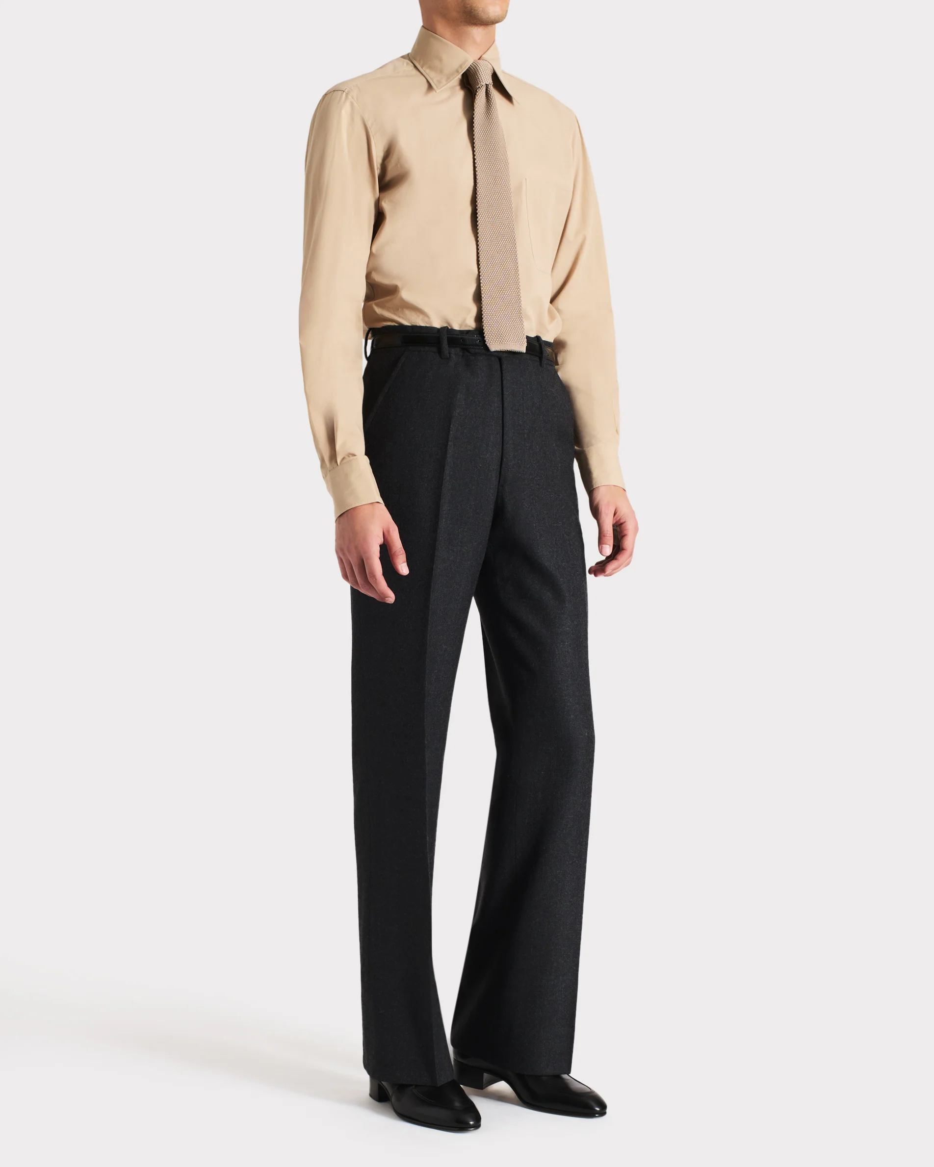 PANTALON ÉVASÉ EN FLANELLE DE LAINE - ANTHRACITE - Image 4