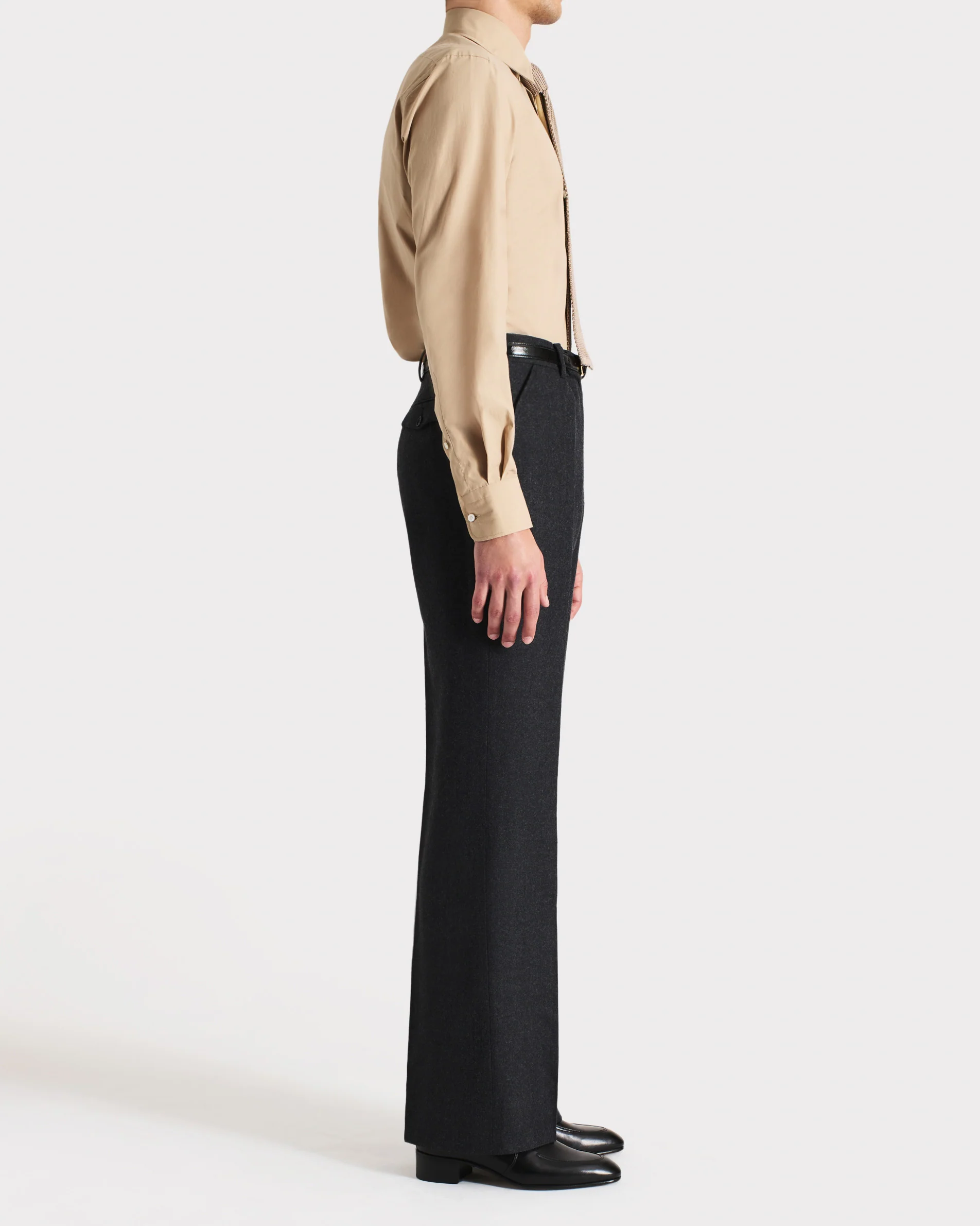 PANTALON ÉVASÉ EN FLANELLE DE LAINE - ANTHRACITE - Image 5