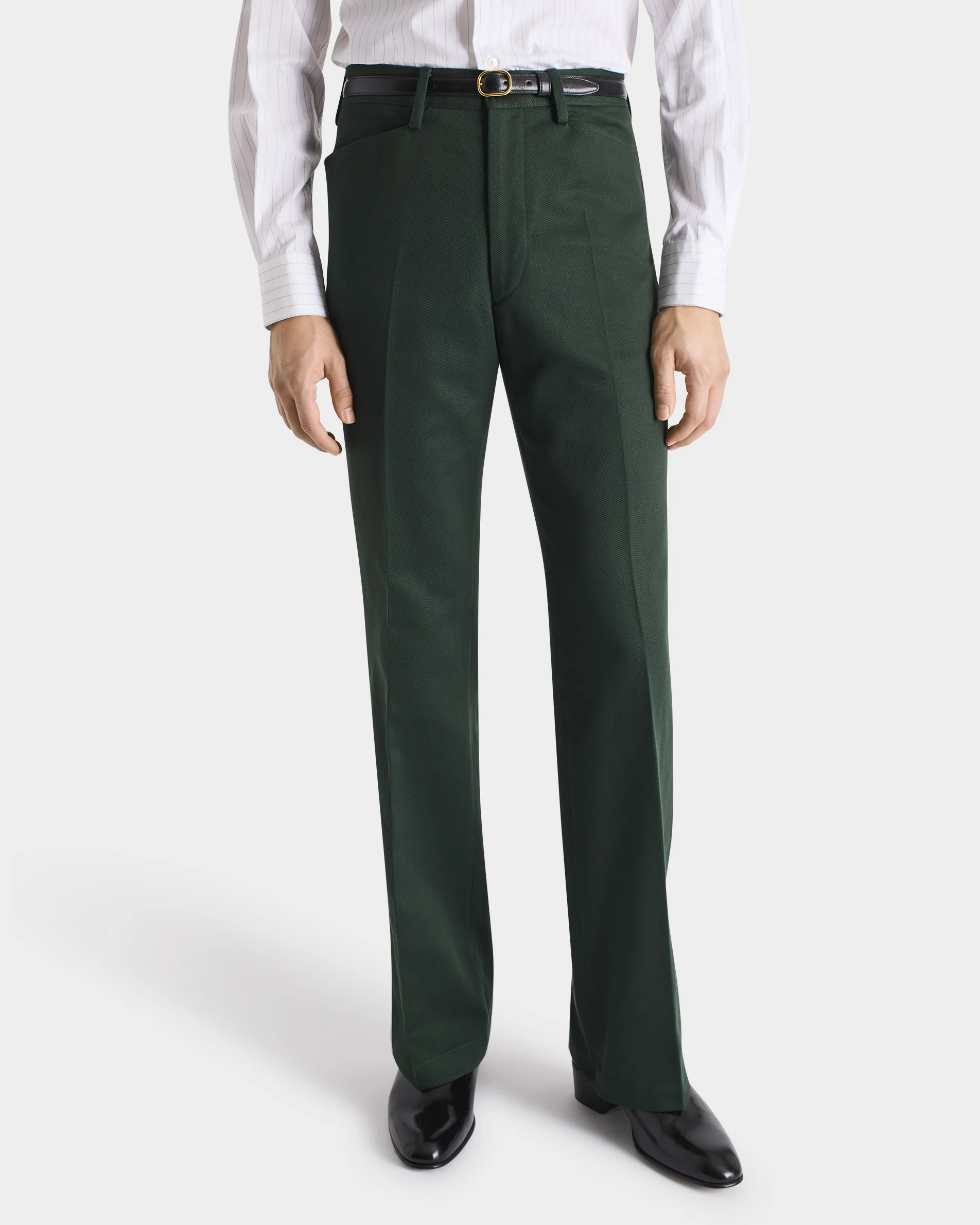 PANTALON ĂVASĂ EN SERGĂ DE POLYCOTON - VERT BOUTEILLE