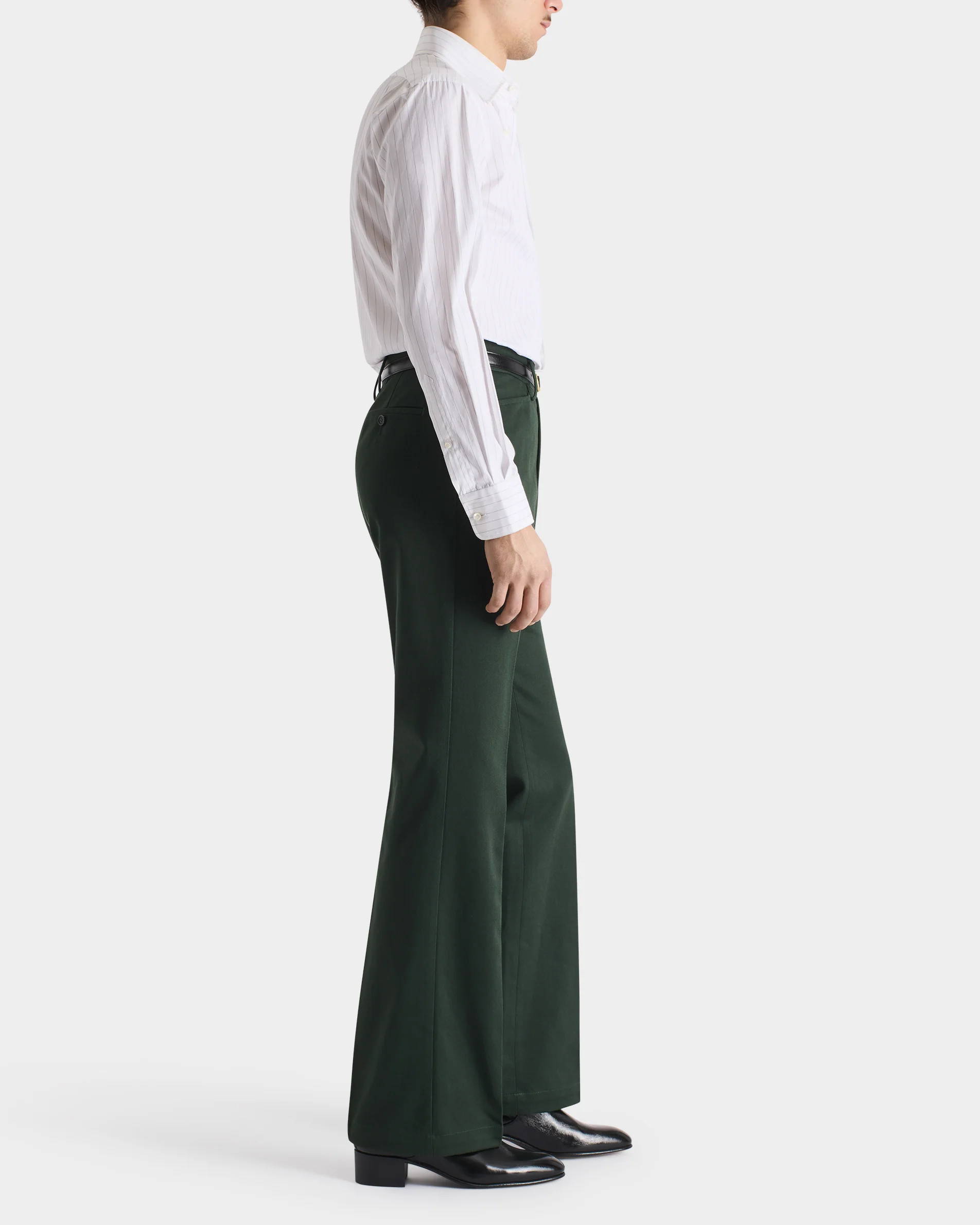 PANTALON ĂVASĂ EN SERGĂ DE POLYCOTON - VERT BOUTEILLE - Image 3