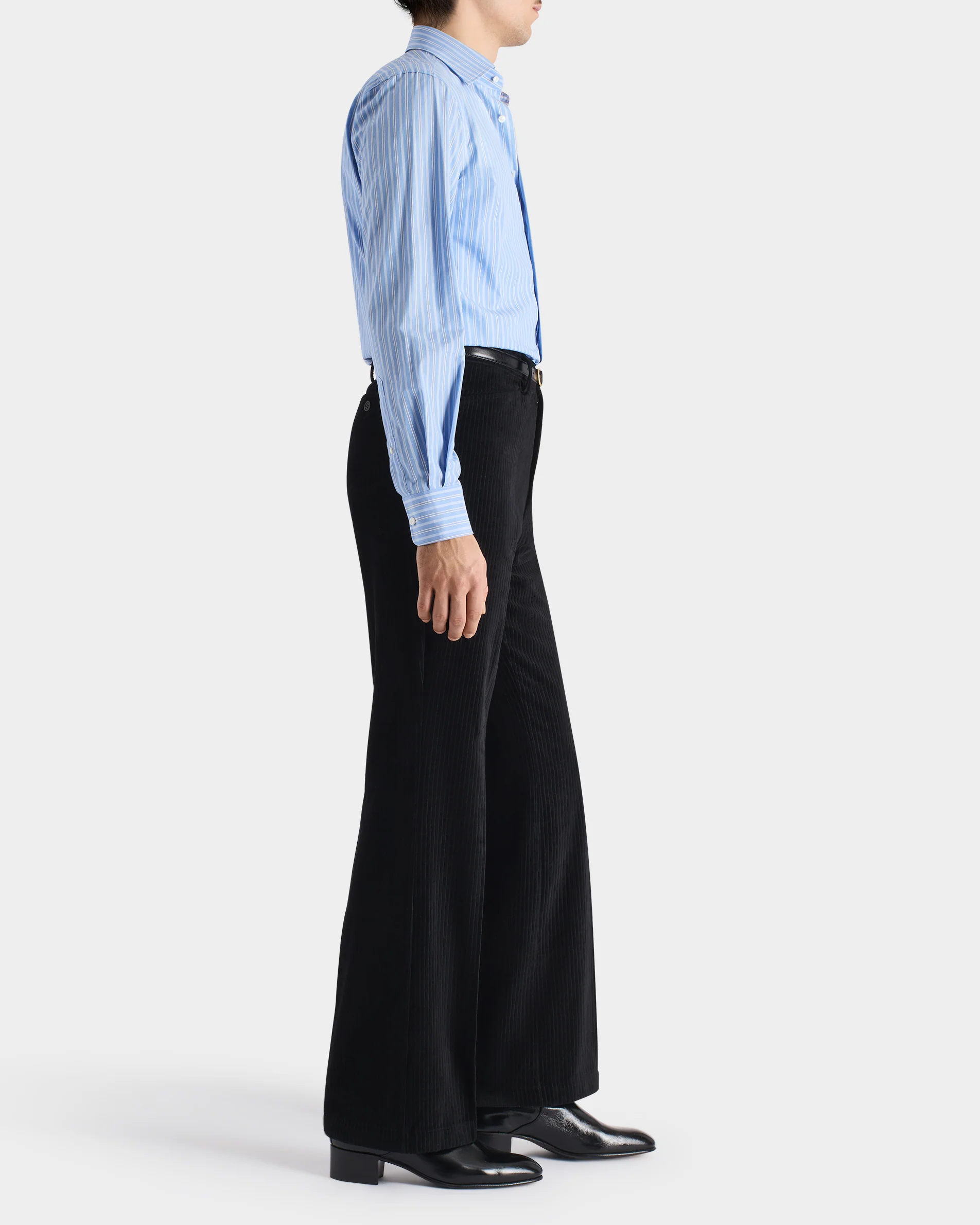 PANTALON ĂVASĂ EN VELOURS CĂTELĂ DE COTON, VISCOSE ET LIN - NOIR - Image 3