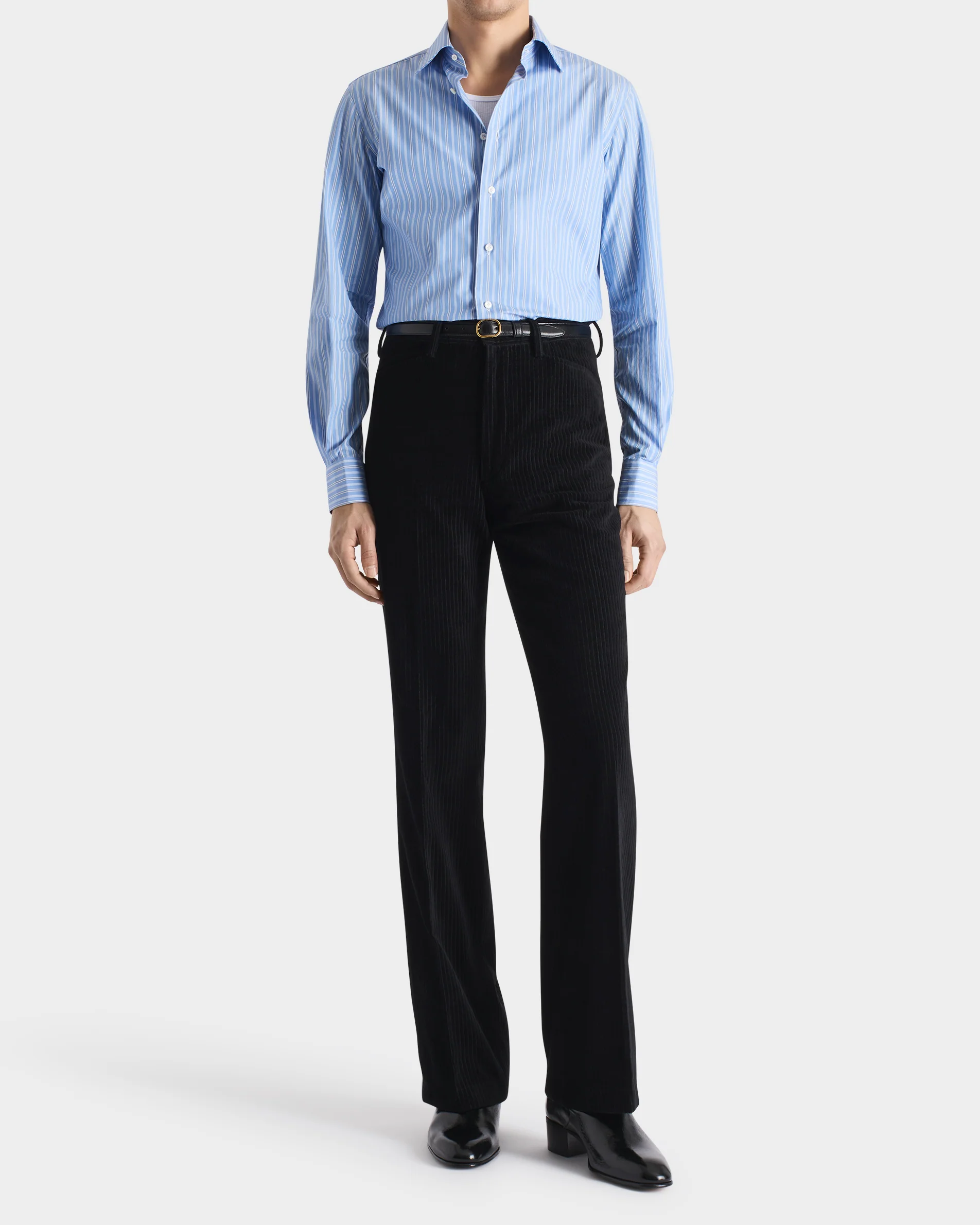 PANTALON ĂVASĂ EN VELOURS CĂTELĂ DE COTON, VISCOSE ET LIN - NOIR - Image 4