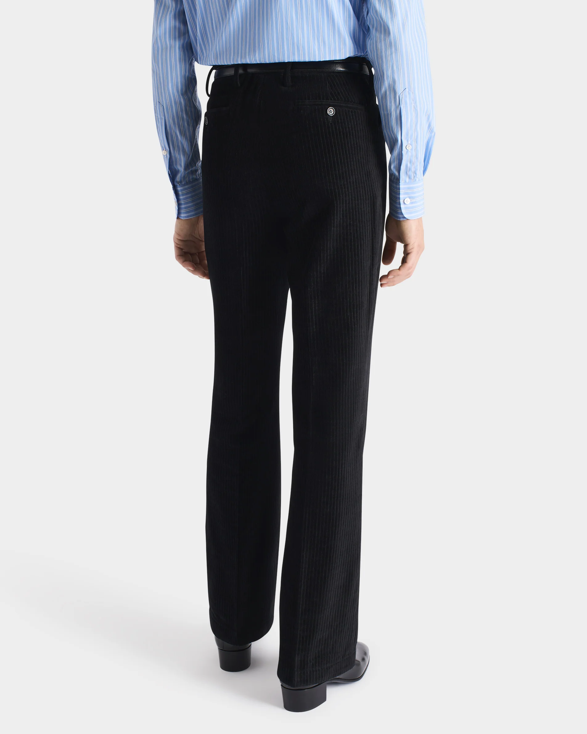 PANTALON ĂVASĂ EN VELOURS CĂTELĂ DE COTON, VISCOSE ET LIN - NOIR - Image 5