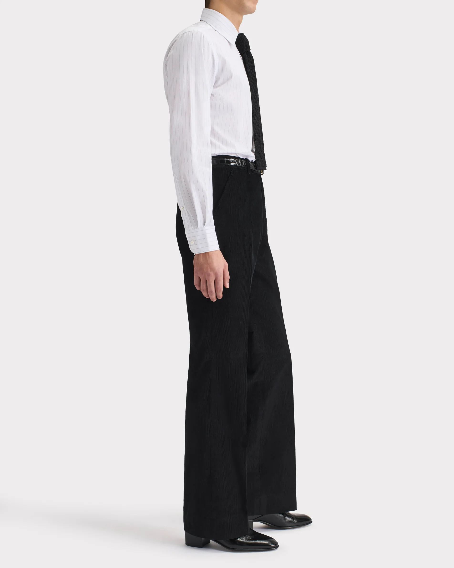 PANTALON ÉVASÉ TAILLE HAUTE EN VELOURS CÔTELÉ DE COTON - NOIR - Image 3