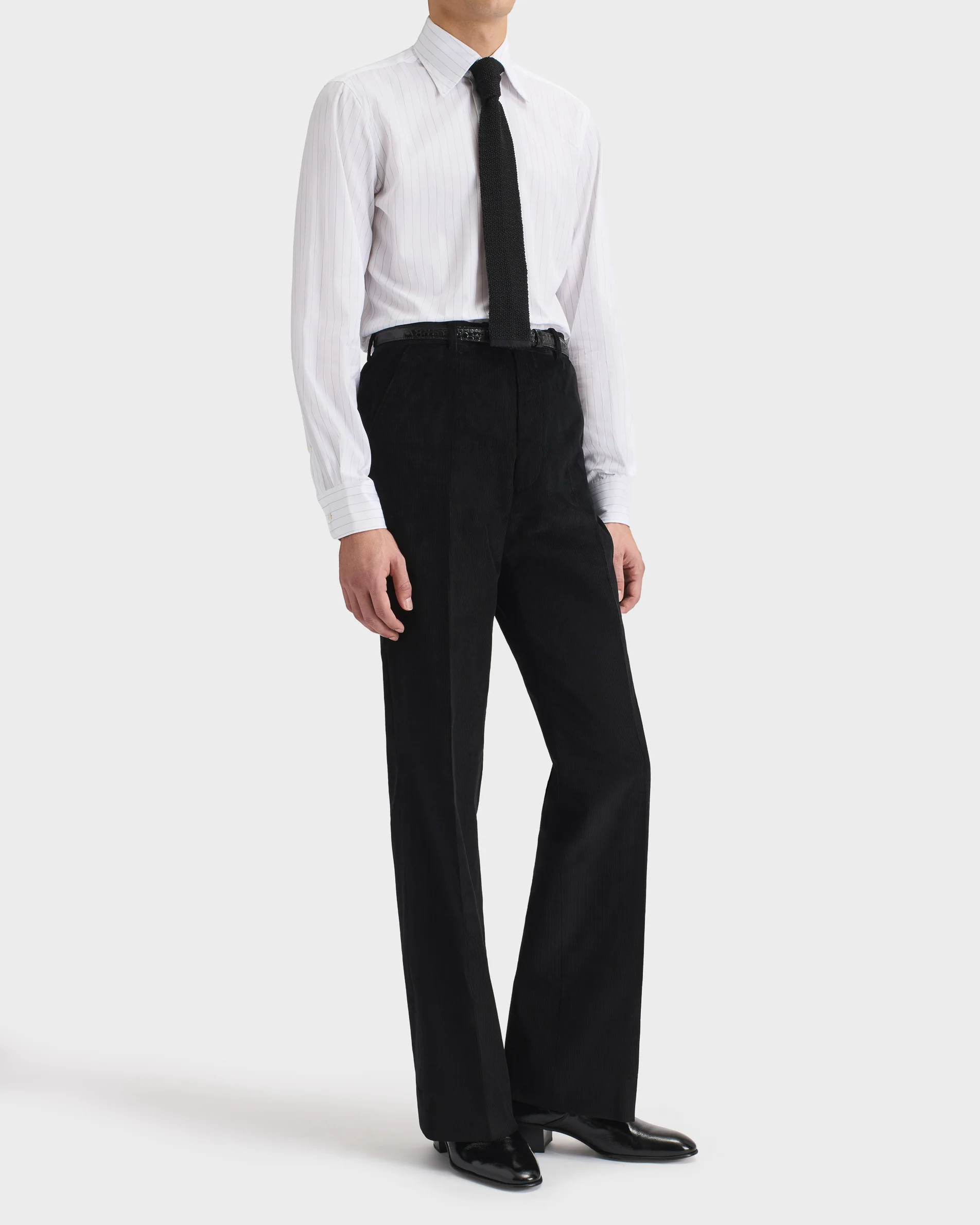 PANTALON ÉVASÉ TAILLE HAUTE EN VELOURS CÔTELÉ DE COTON - NOIR - Image 4