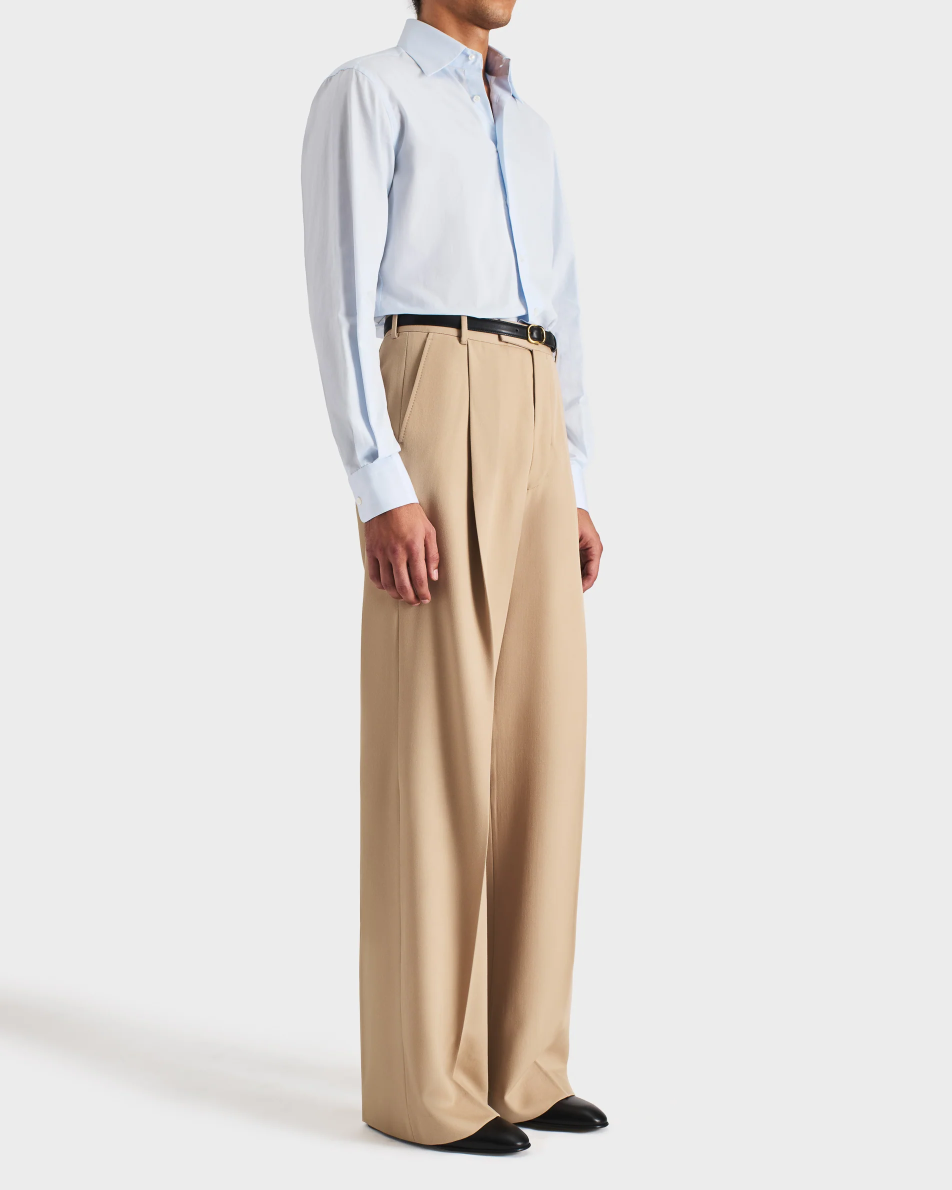 PANTALON LARGE À PLIS EN GABARDINE DE LAINE - BEIGE - Image 4