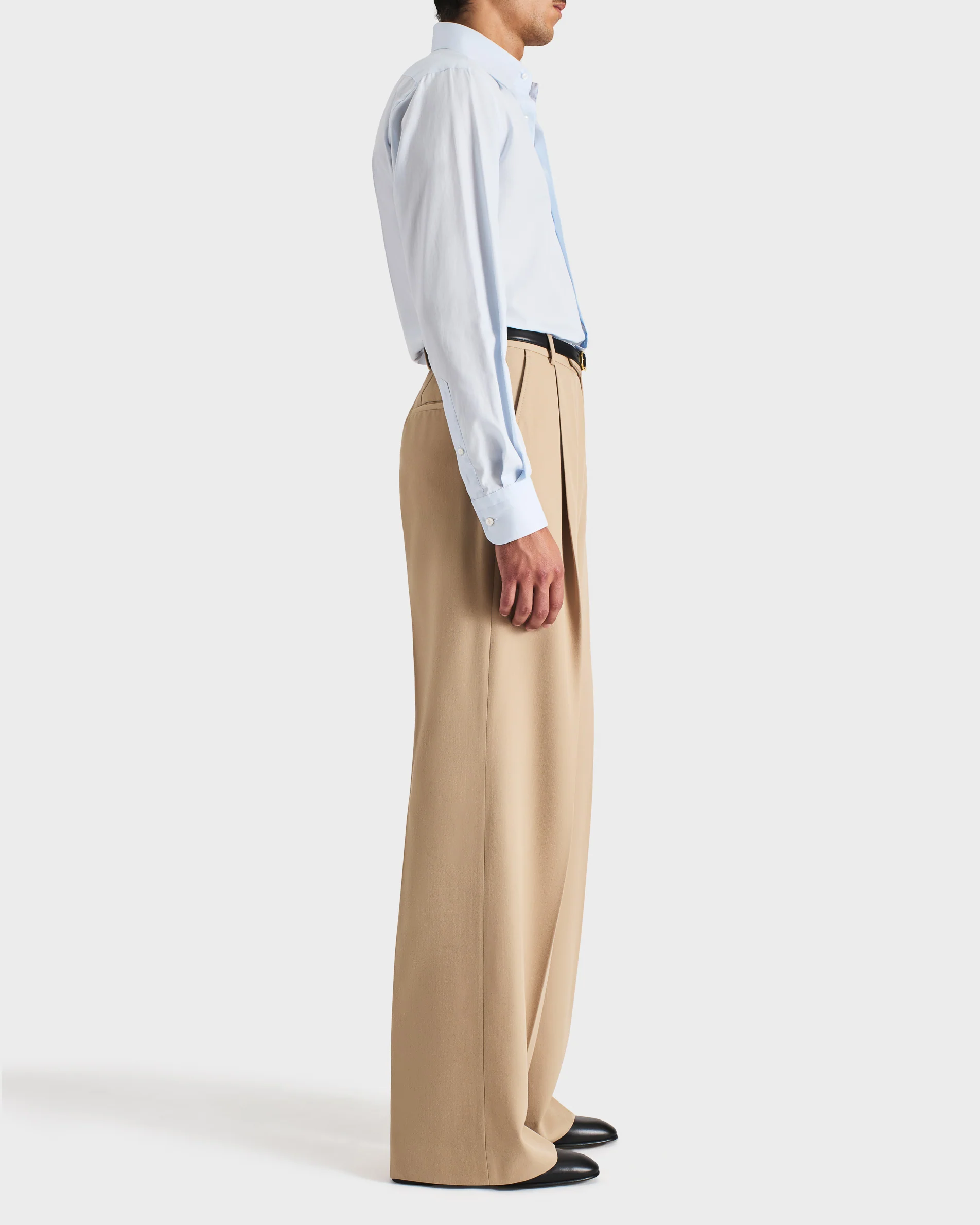 PANTALON LARGE À PLIS EN GABARDINE DE LAINE - BEIGE - Image 5