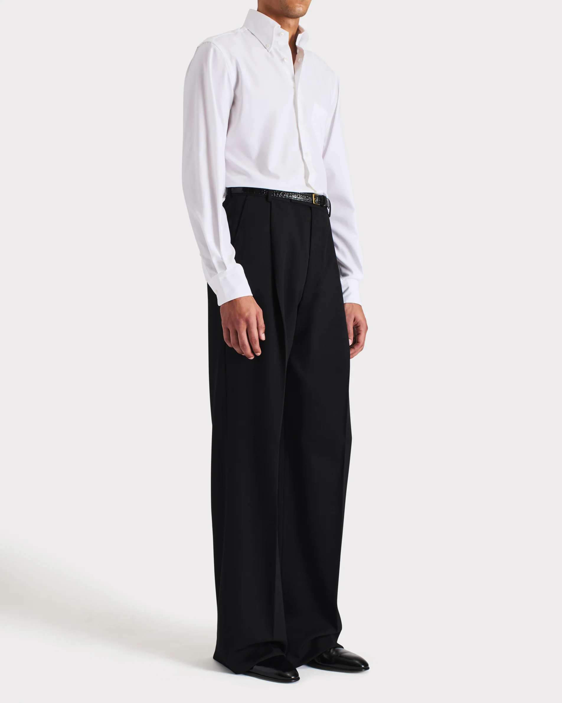 PANTALON LARGE À PLIS EN GABARDINE DE LAINE - NOIR - Image 4