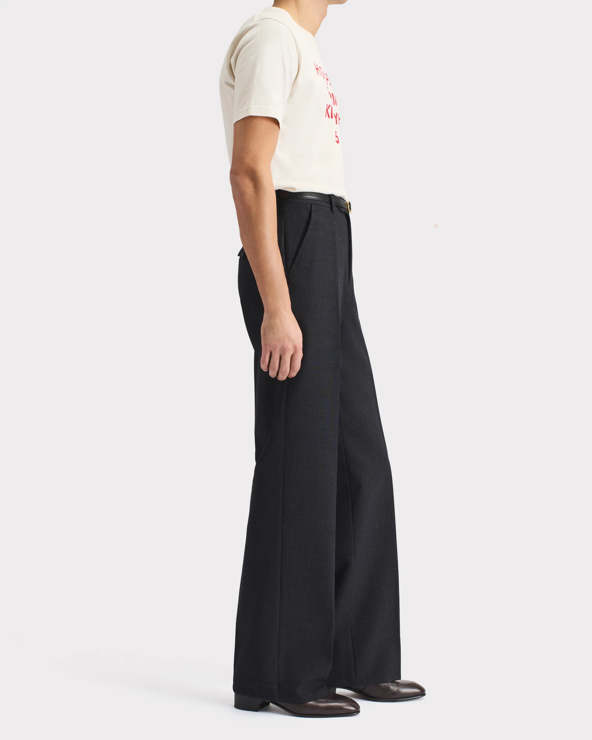 PANTALON LARGE EN FRESCO DE LAINE 3-PLY - ANTHRACITE - Image 3
