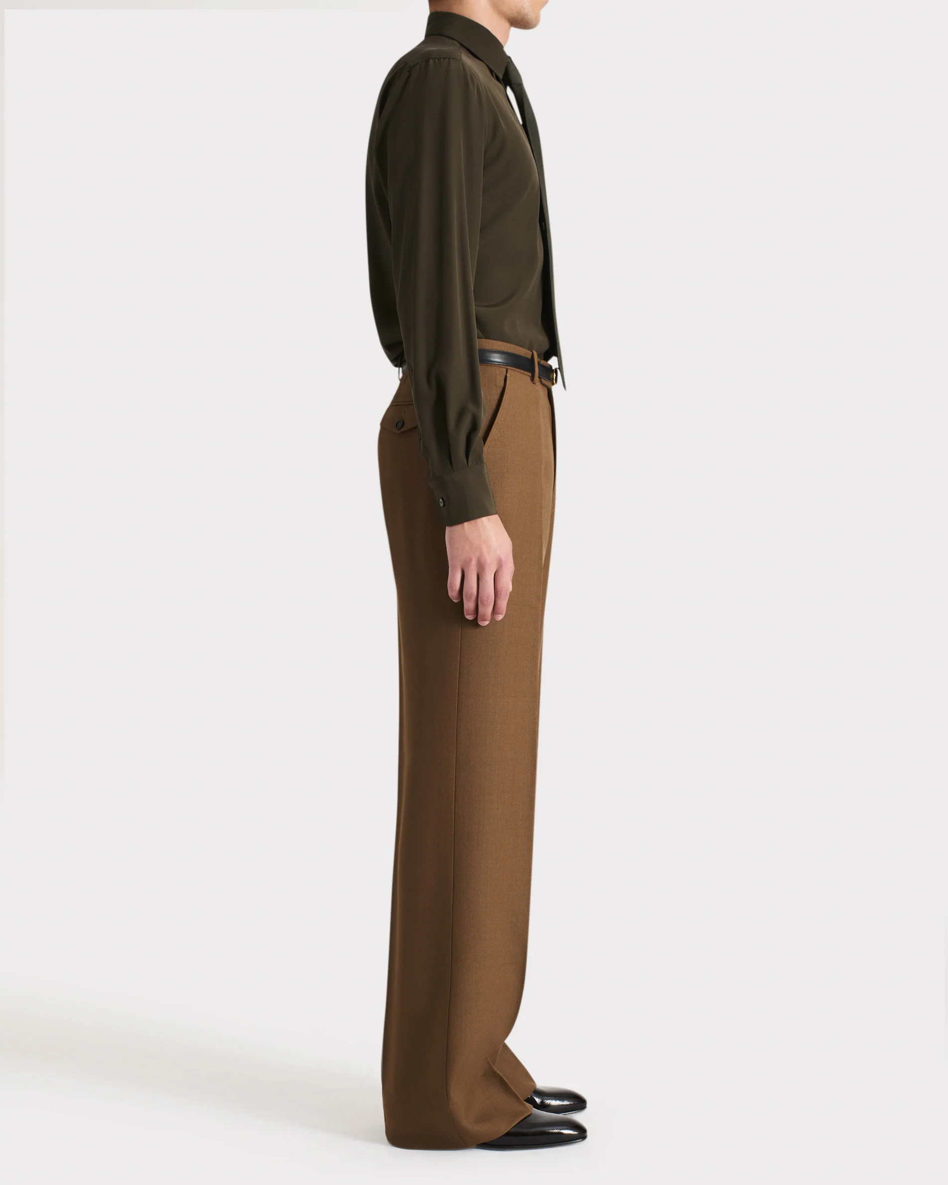 PANTALON LARGE EN SERGÉ DE LAINE PEIGNÉE - BRONZE FONCÉ - Image 3
