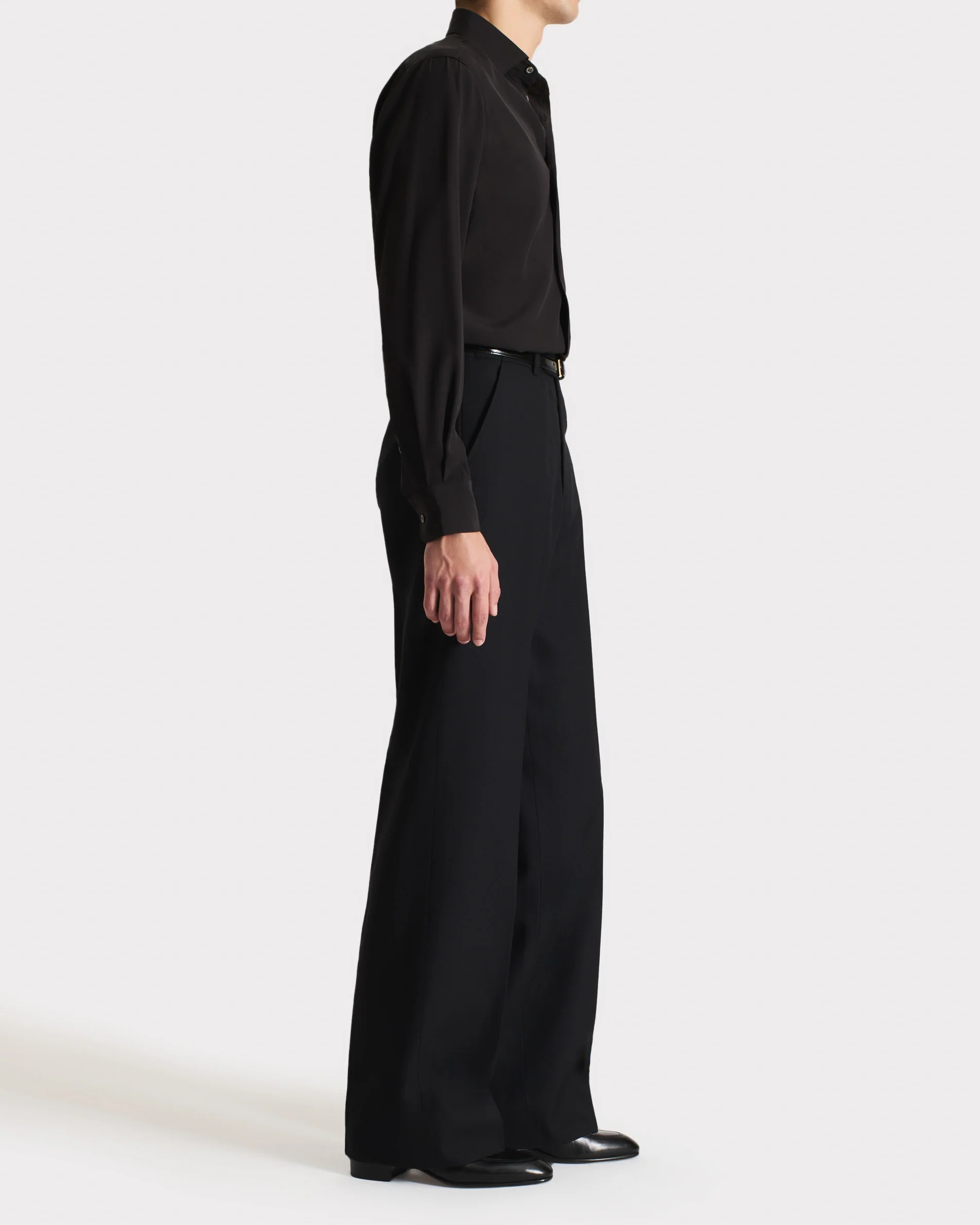 PANTALON LARGE EN SERGÉ DE LAINE PEIGNÉE - NOIR - Image 3