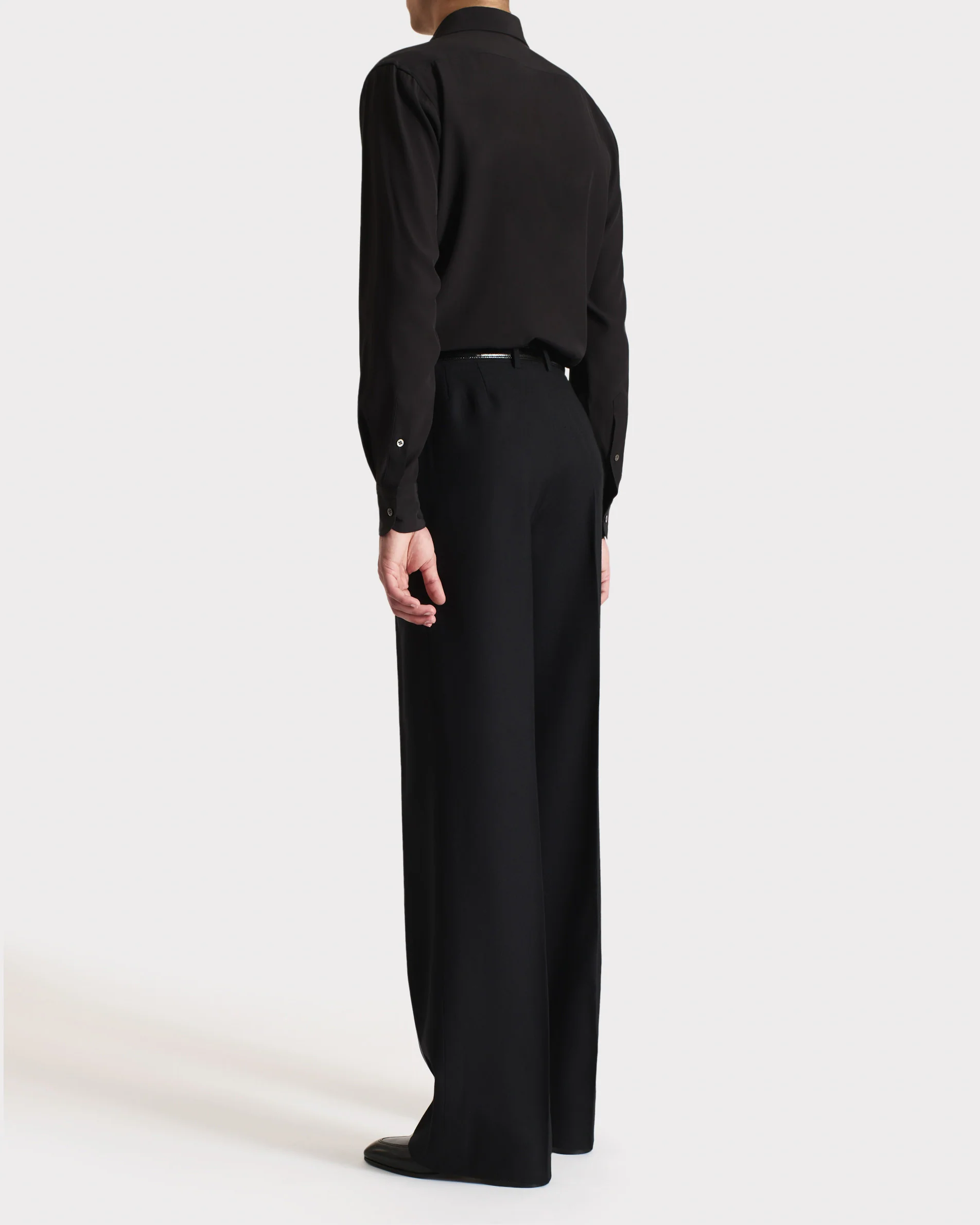 PANTALON LARGE EN SERGÉ DE LAINE PEIGNÉE - NOIR - Image 5