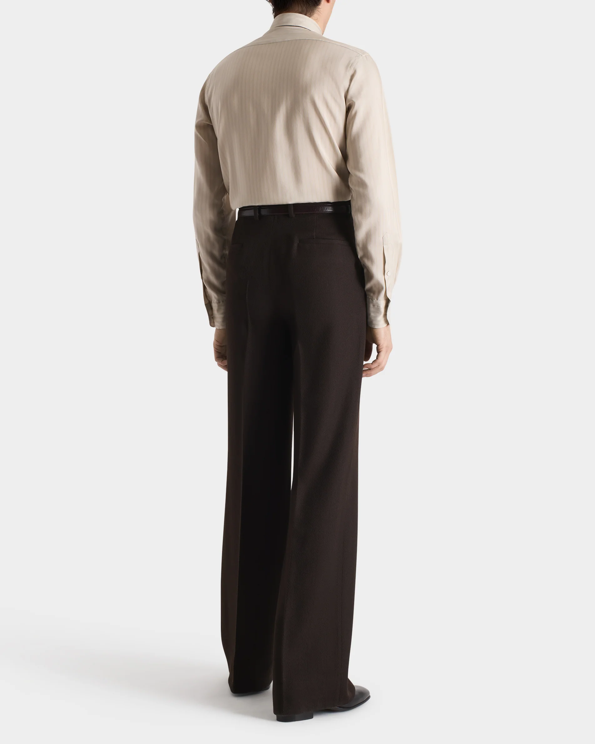 PANTALON LARGE EN SERGÉ DE LAINE VIERGE CAVALRY 4-PLY - CHEVRONS CHOCOLAT FONCÉ - Image 6