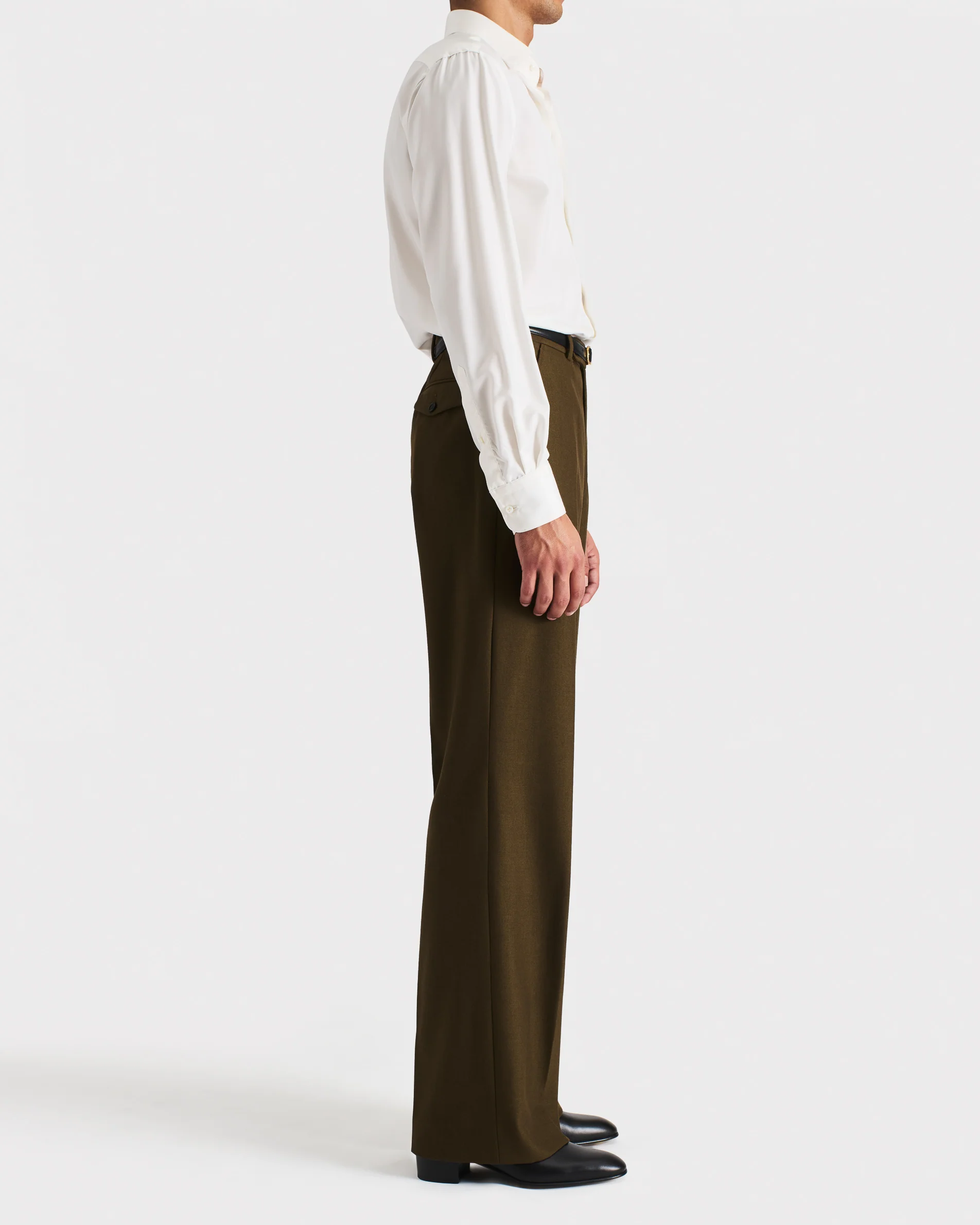 PANTALON LARGE EN SERGÉ DE POLY-WOOL ET VISCOSE - KAKI - Image 3