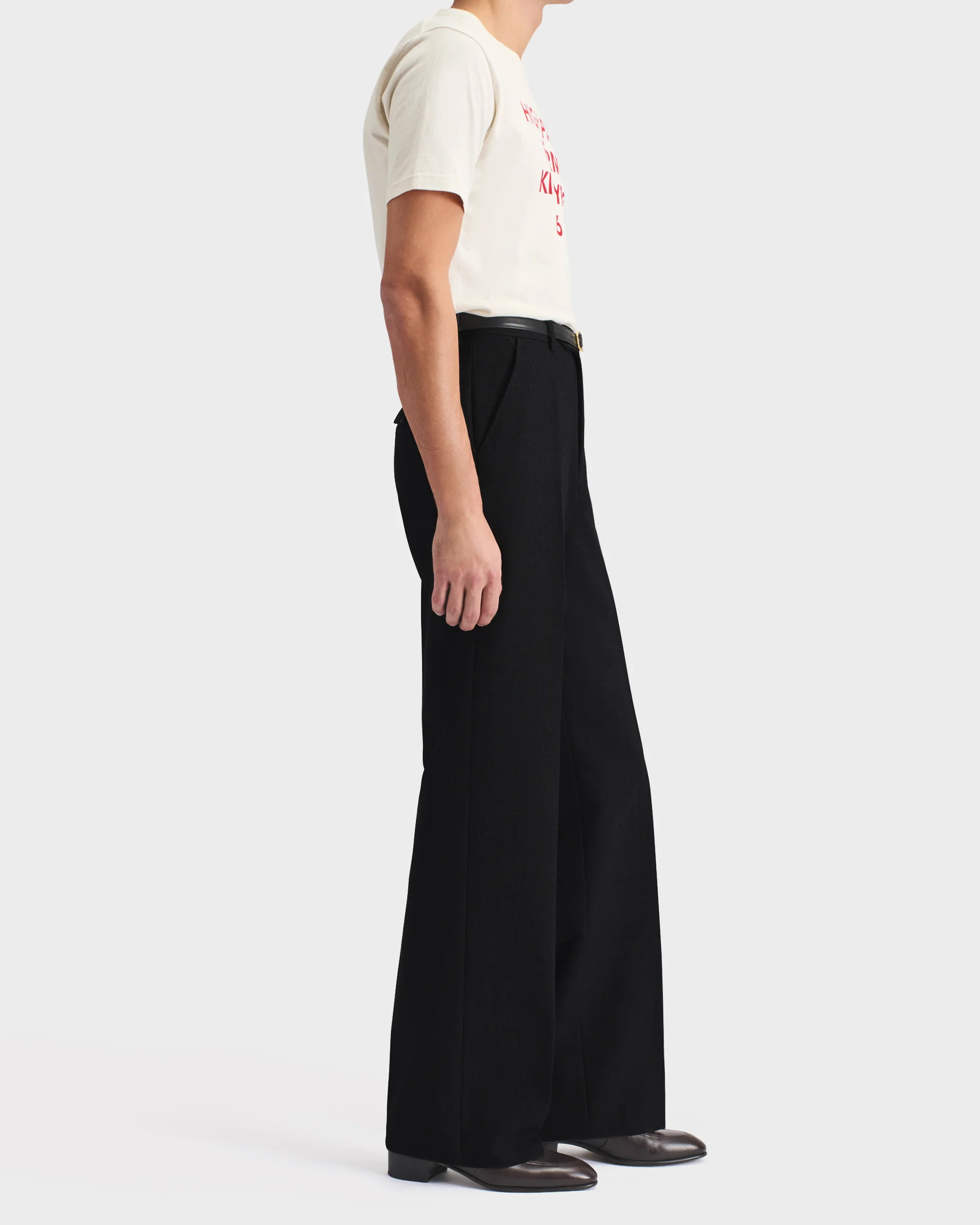 PANTALON LARGE EN FRESCO DE LAINE 3-PLY - NOIR - Image 3