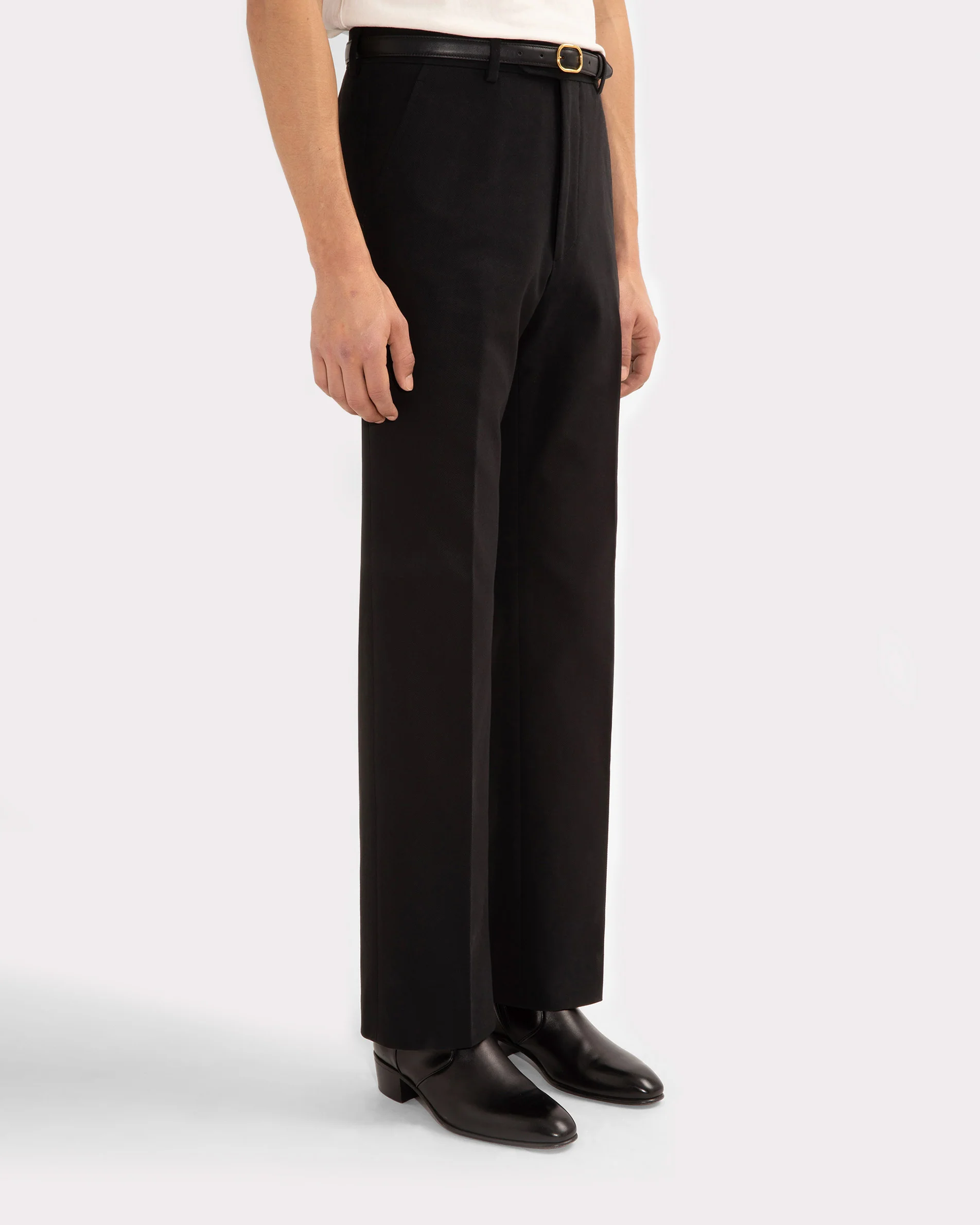 PANTALON TAILLE HAUTE ÉVASÉ EN DRILL DE COTON - NOIR - Image 3