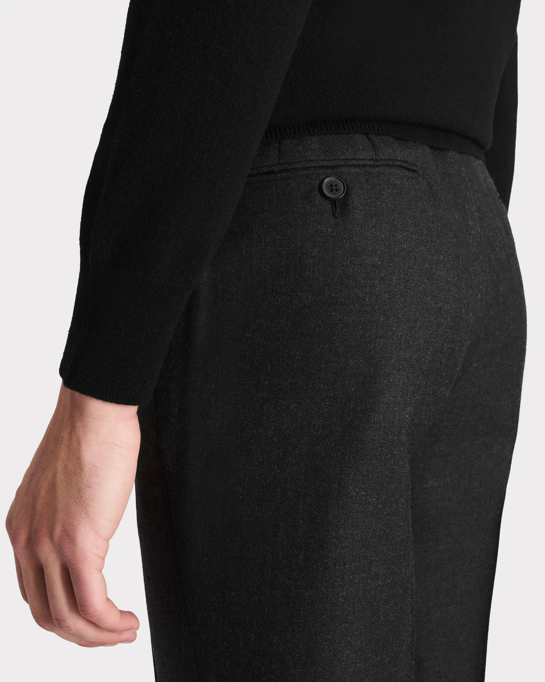PANTALON DROIT TAILLE HAUTE EN SERGÉ DE LAINE - ANTHRACITE - Image 3
