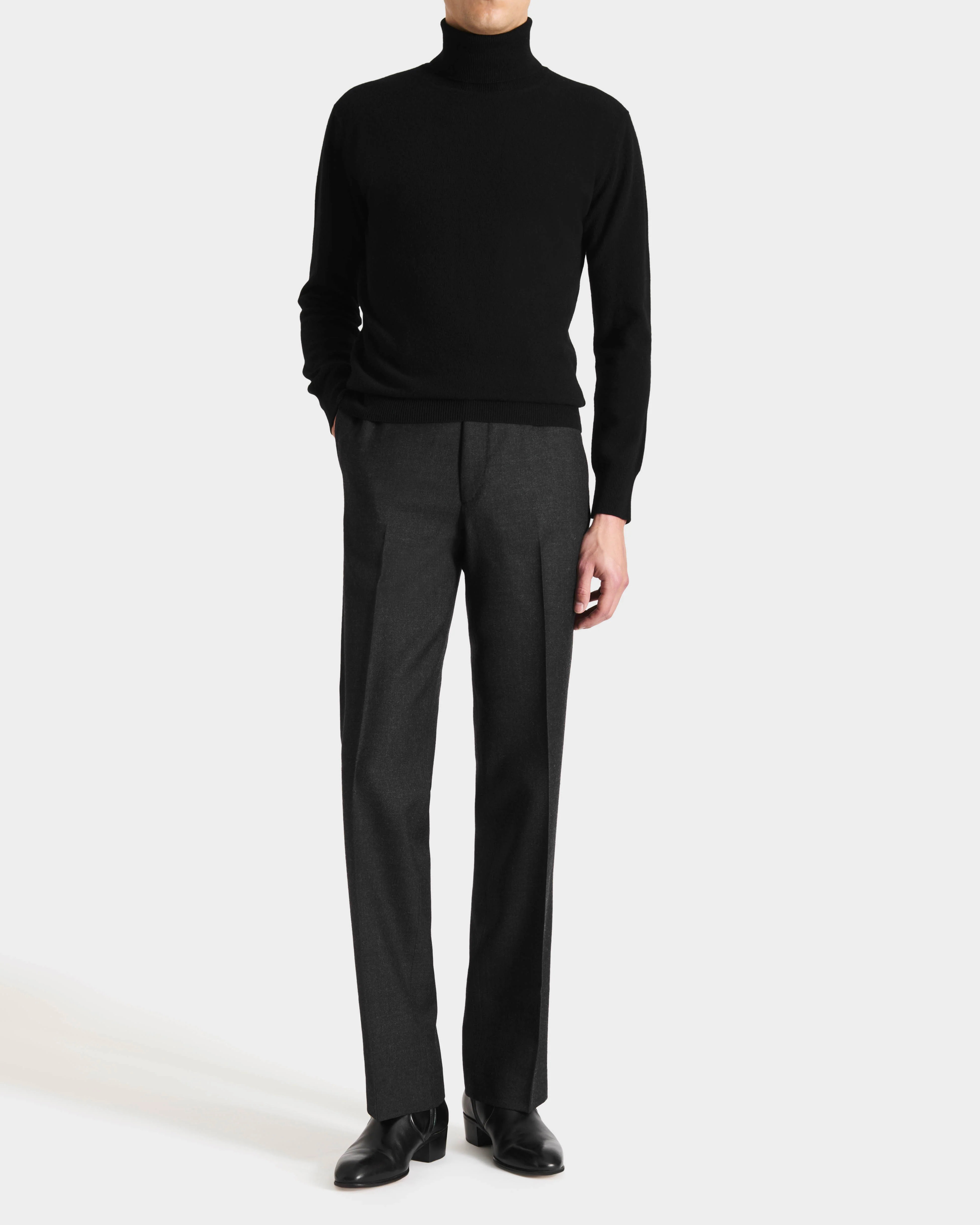 PANTALON DROIT TAILLE HAUTE EN SERGÉ DE LAINE - ANTHRACITE - Image 4