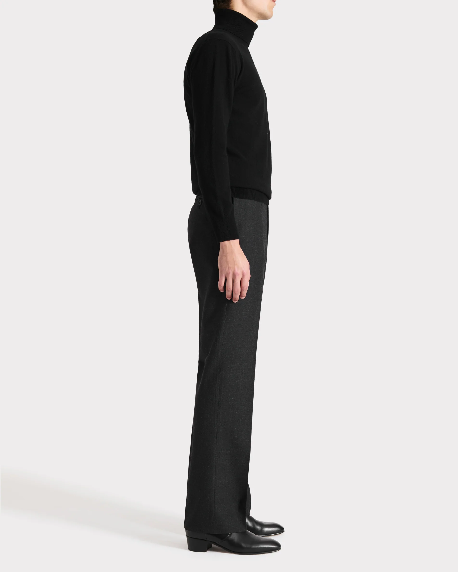 PANTALON DROIT TAILLE HAUTE EN SERGÉ DE LAINE - ANTHRACITE - Image 5