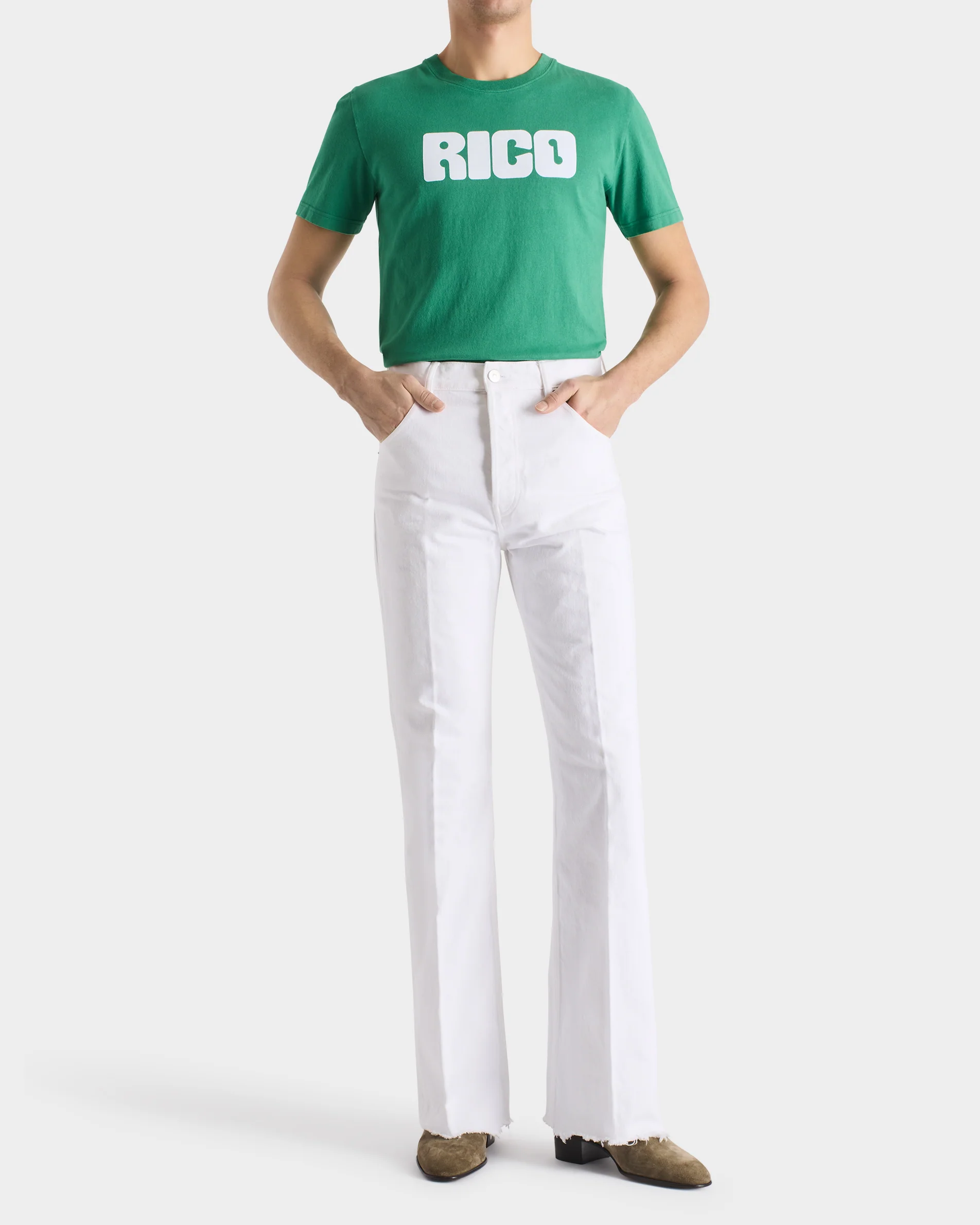 T-SHIRT GRAPHIQUE EN JERSEY DE COTON - VERT ET BLANC - Image 4
