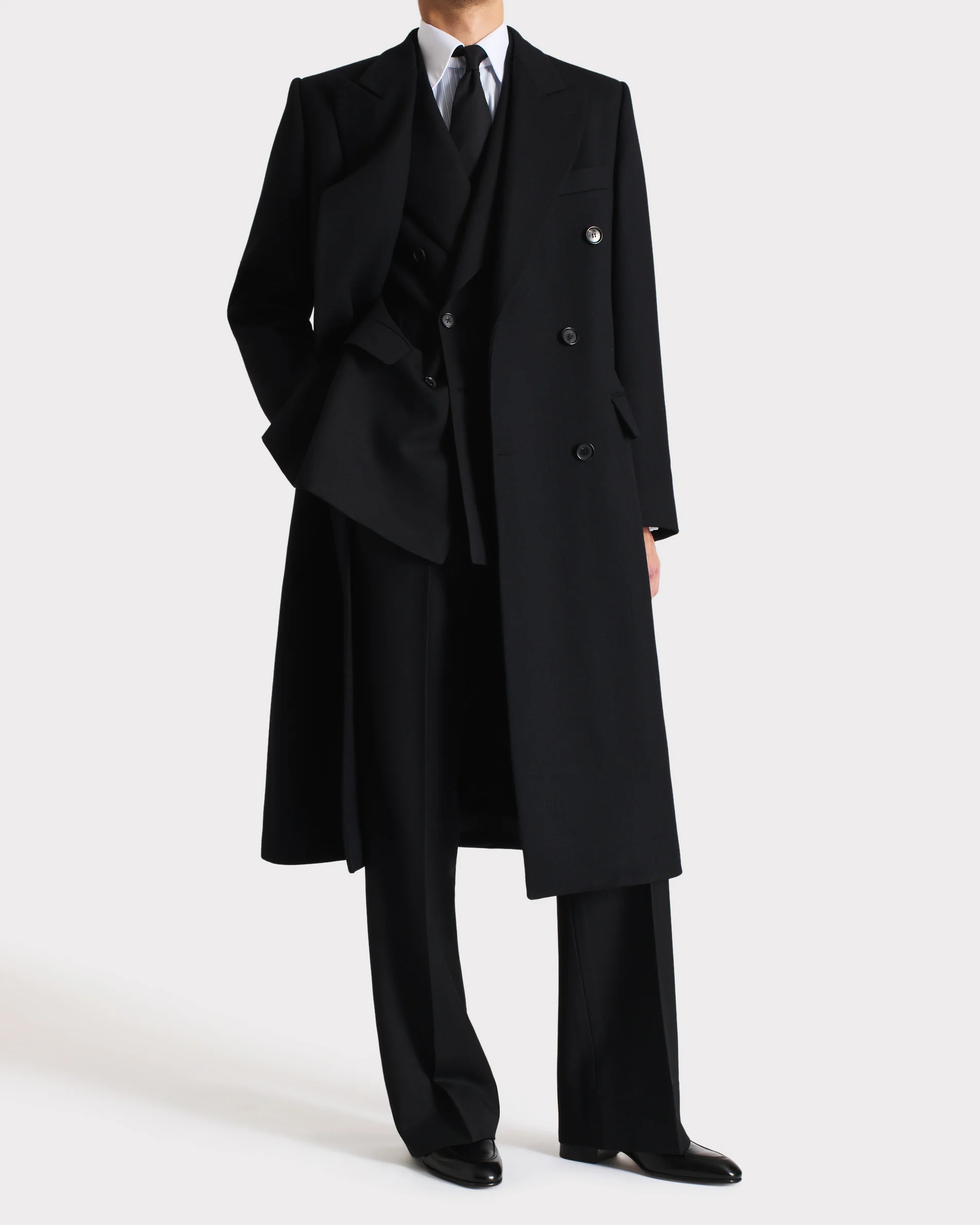 MANTEAU CROISÉ EN SERGÉ DE LAINE VIERGE - NOIR - Image 3