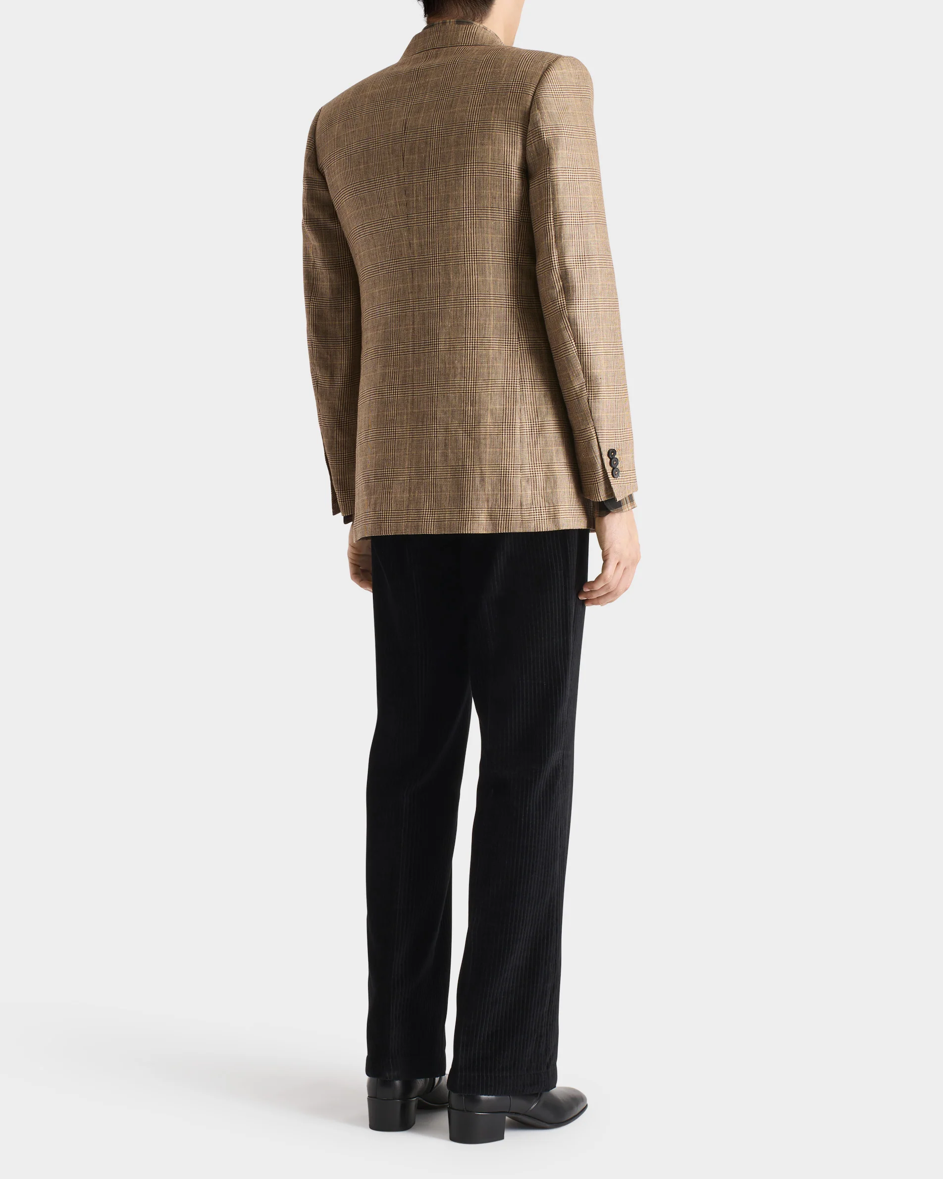 VESTE CROISÉE EN SERGÉ DE LAINE PEIGNÉE ET LIN - CAMEL ET MARRON PRINCE DE GALLES - Image 3
