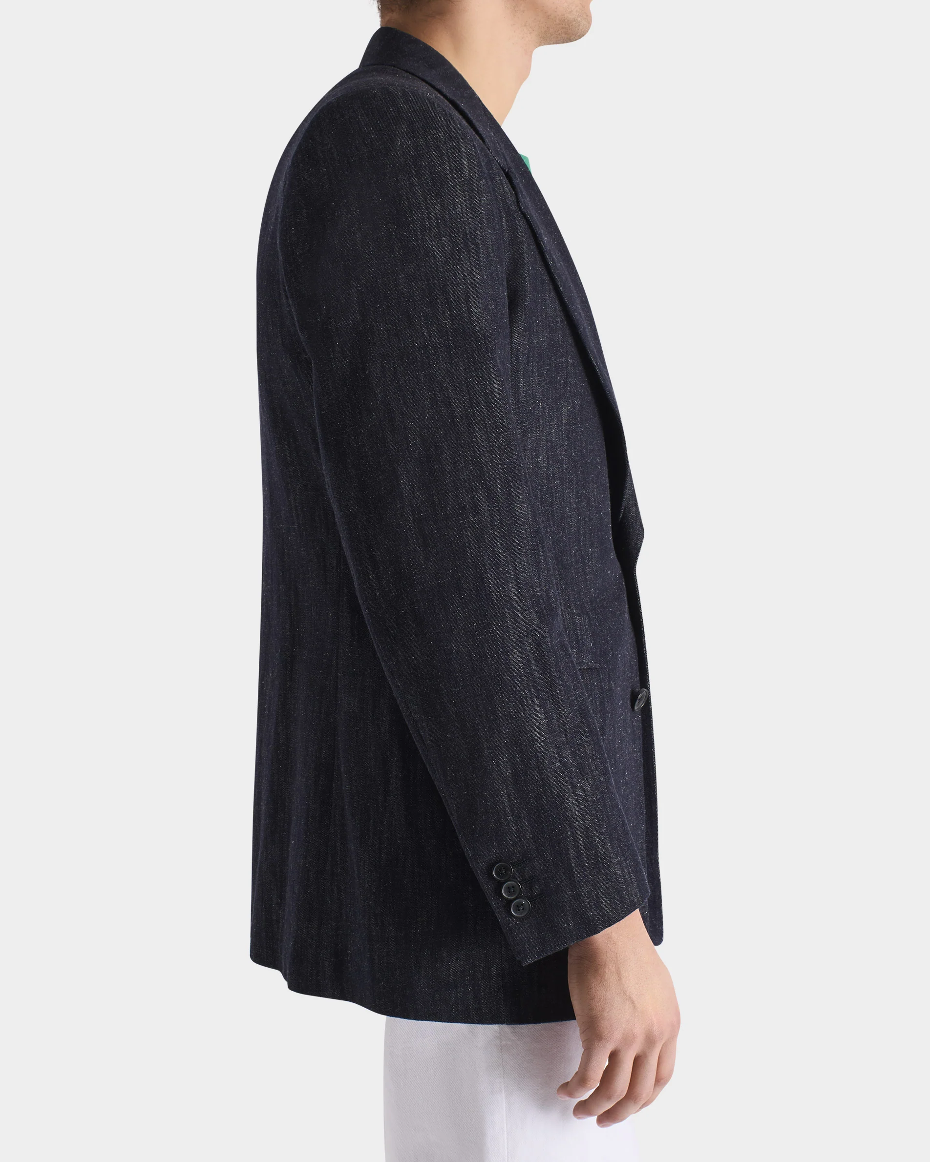 VESTE DROITE EN  SERGÉ DE COTON ET CHANVRE - BLEUE INDIGO - Image 5