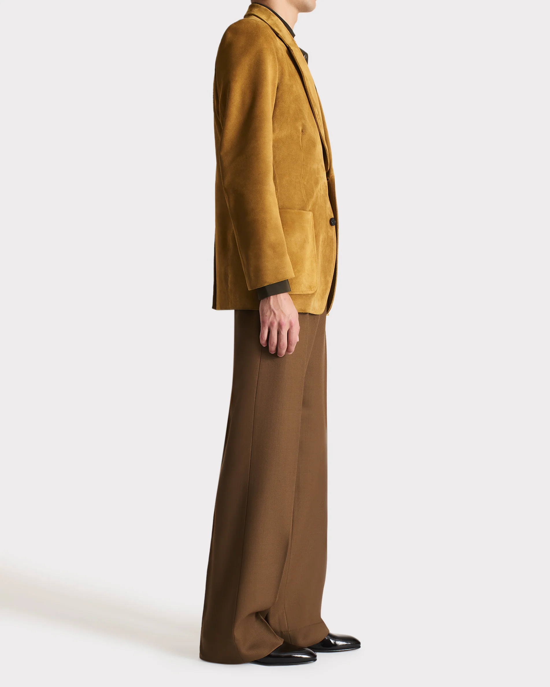 VESTE DROITE EN CUIR DE VEAU SUÉDÉ - CARAMEL - Image 3