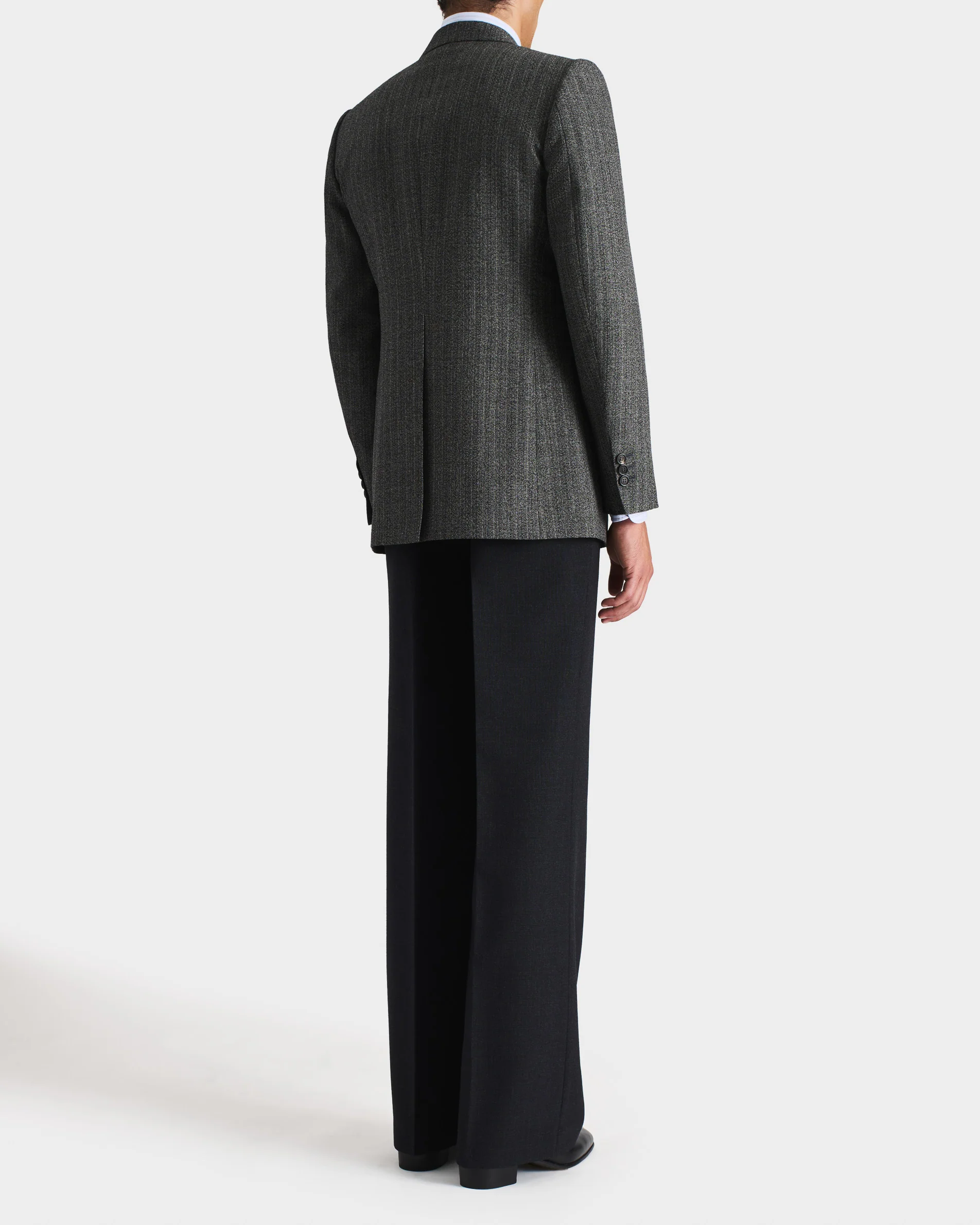 VESTE DROITE EN SERGÉ DE LAINE ET MOHAIR 2-PLY - CHEVRONS NOIR ET GRIS - Image 3