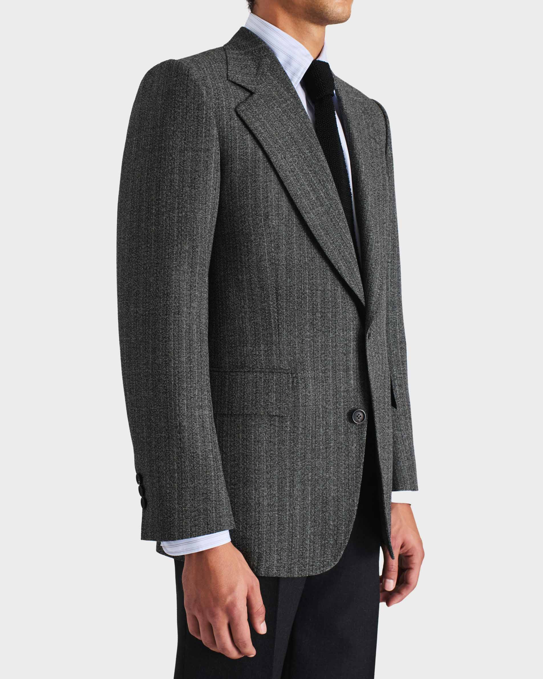 VESTE DROITE EN SERGÉ DE LAINE ET MOHAIR 2-PLY - CHEVRONS NOIR ET GRIS - Image 6
