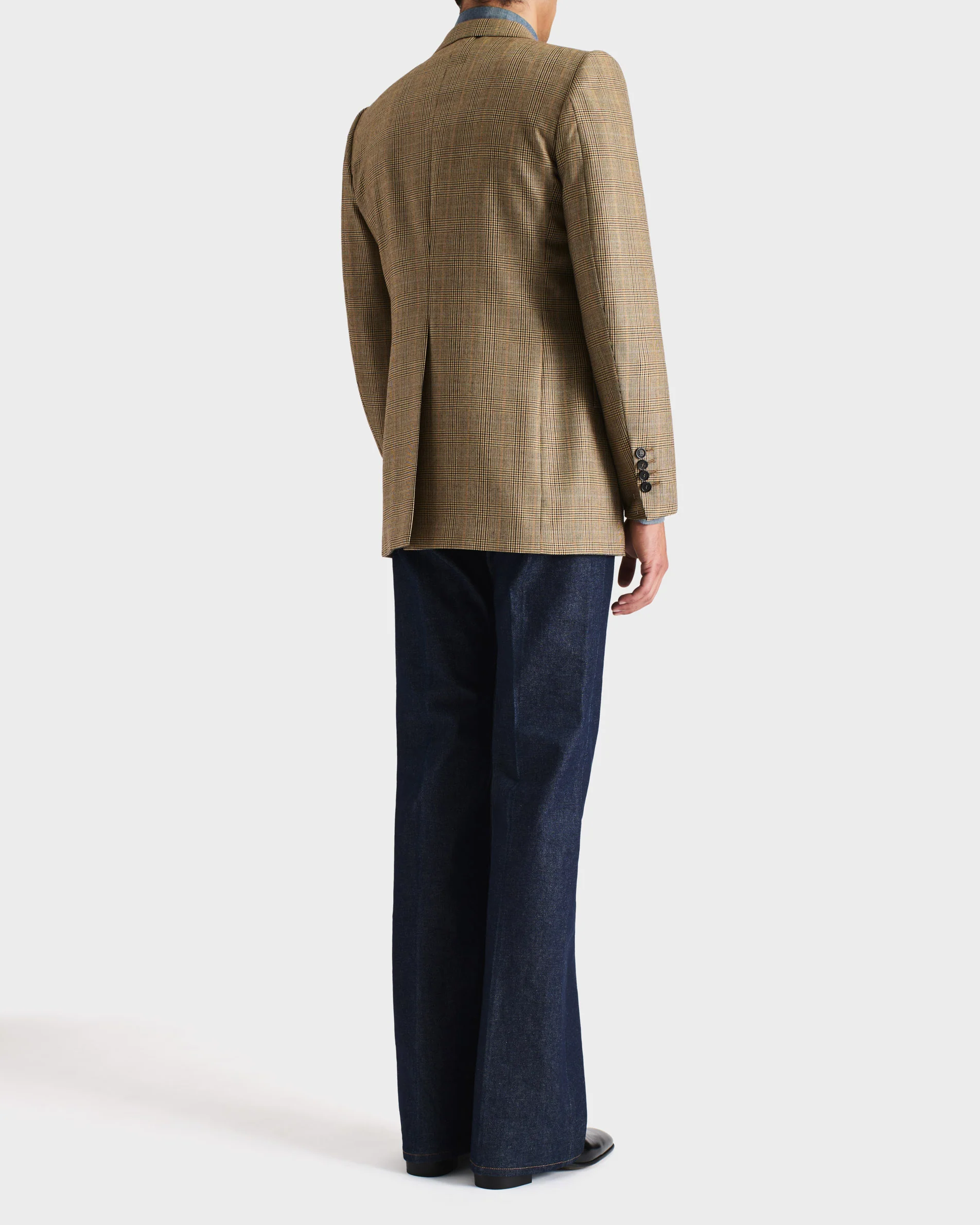 VESTE DROITE EN SERGÉ DE LAINE PEIGNÉE - NOIR ET BEIGE GLENCHECK - Image 3