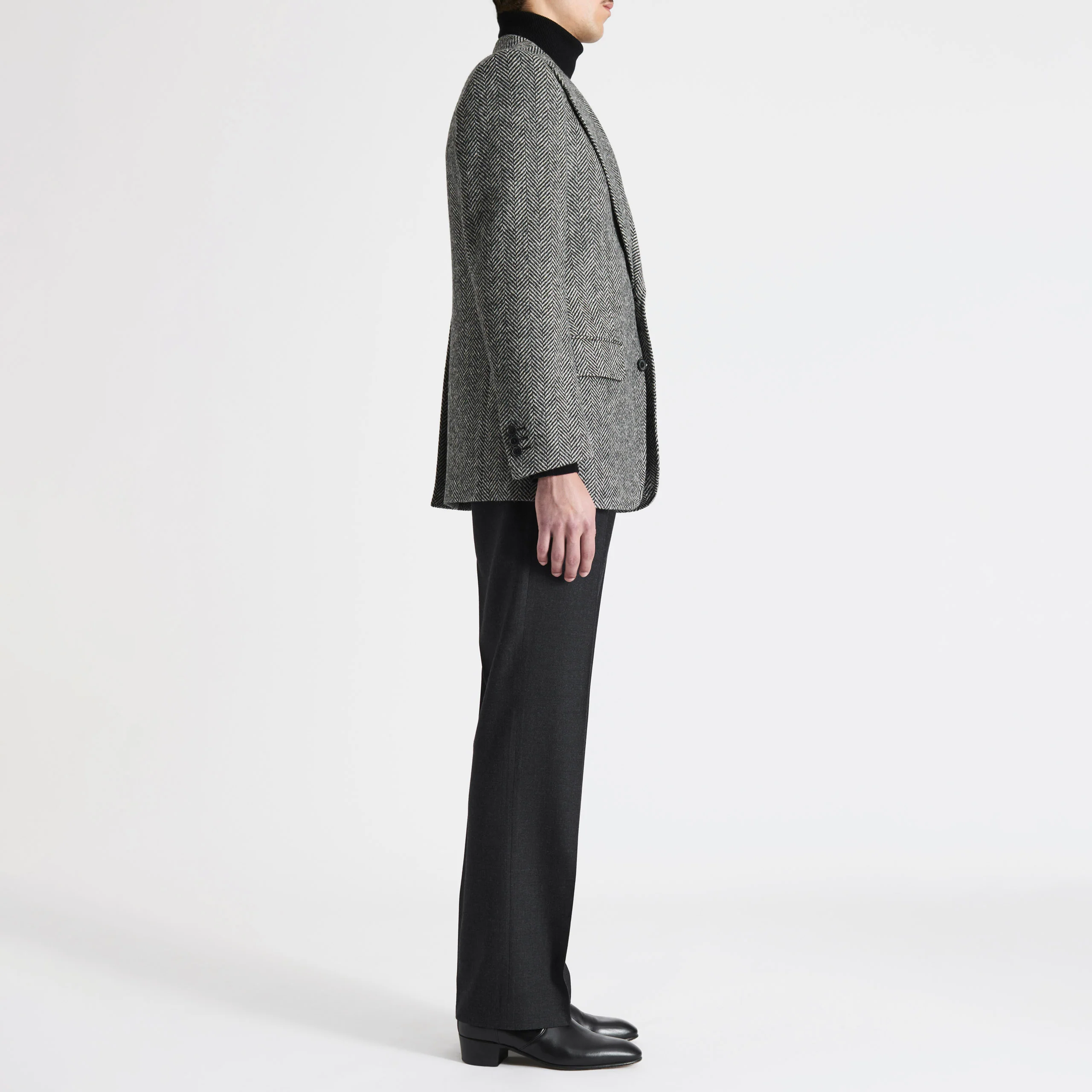VESTE DROITE EN TWEED DE LAINE - LARGE CHEVRONS NOIR ET BLANC - Image 4
