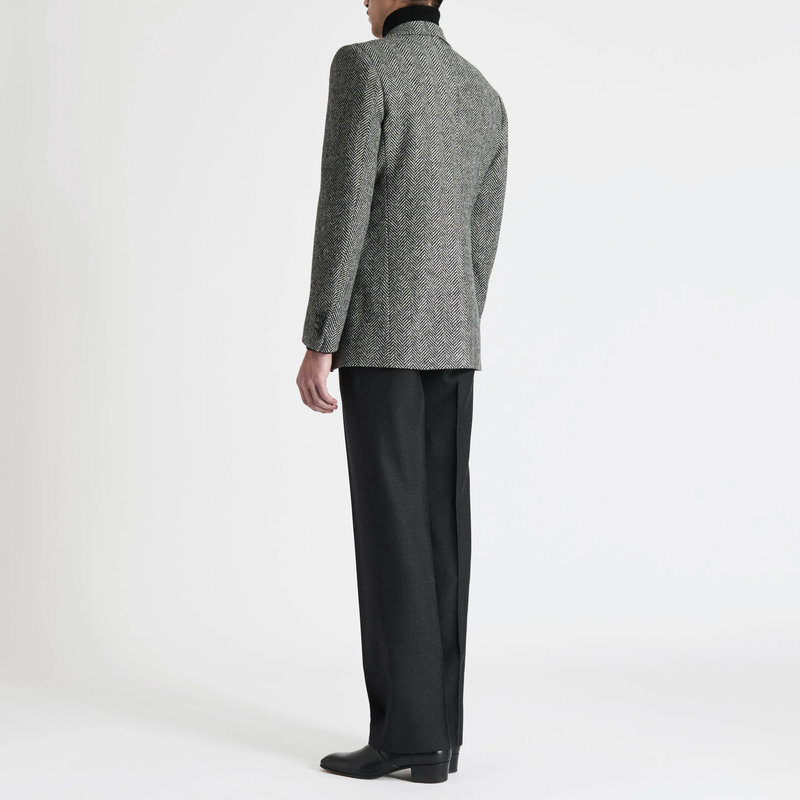 VESTE DROITE EN TWEED DE LAINE - LARGE CHEVRONS NOIR ET BLANC - Image 5