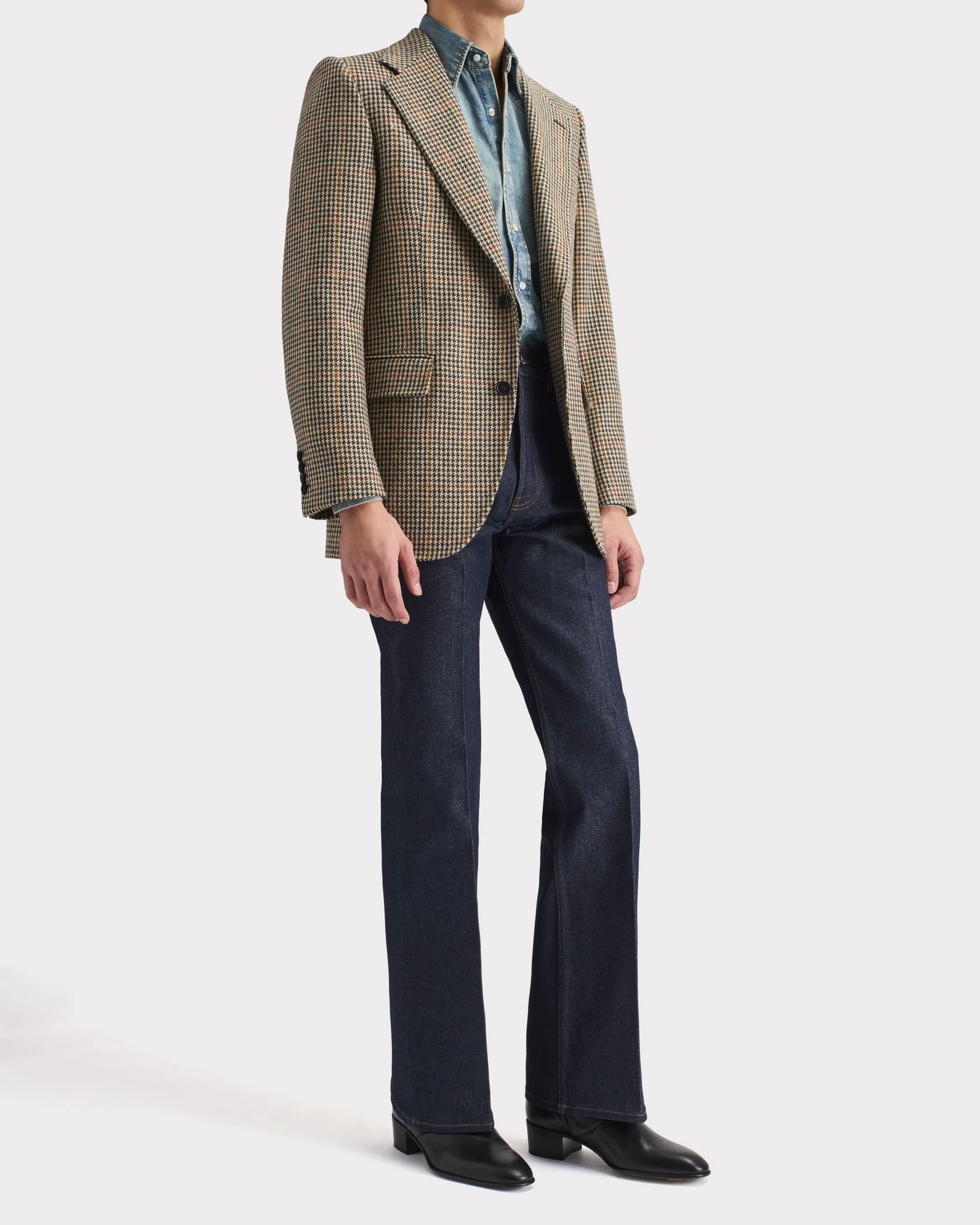 VESTE DROITE EN TWEED DE LAINE - PIED-DE-POULE BEIGE - Image 4